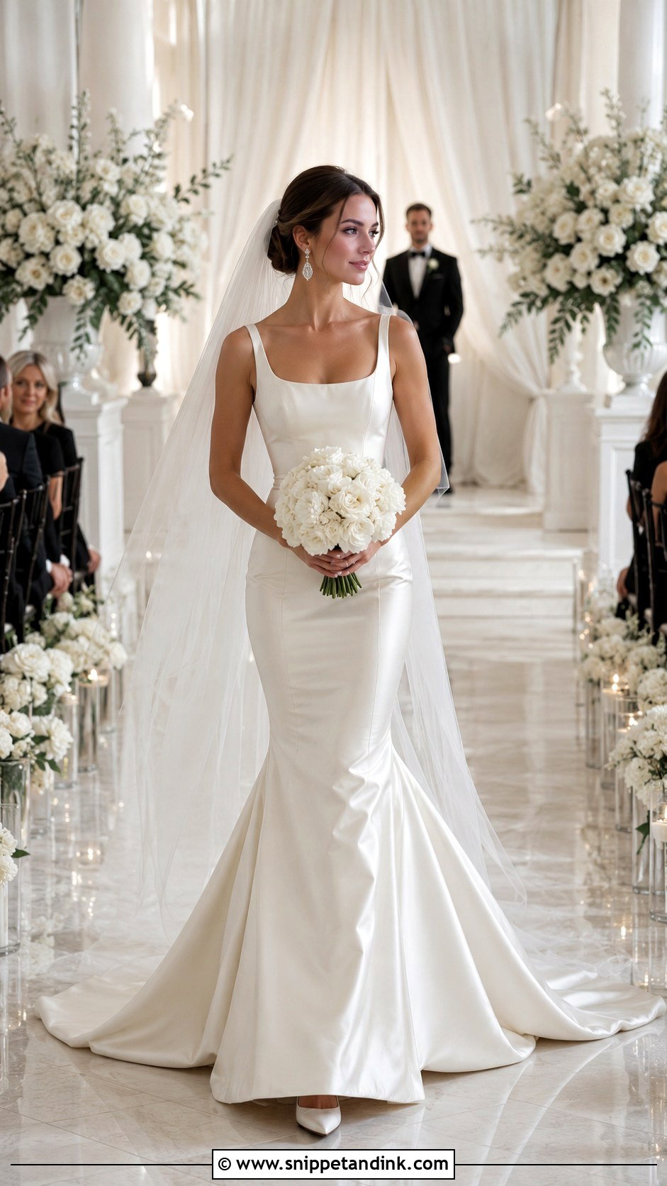 Satin Mermaid Wedding Dress With Chapel Train - Snippet and Ink - 25 Satin Mermaid Wedding Dress Ideas
