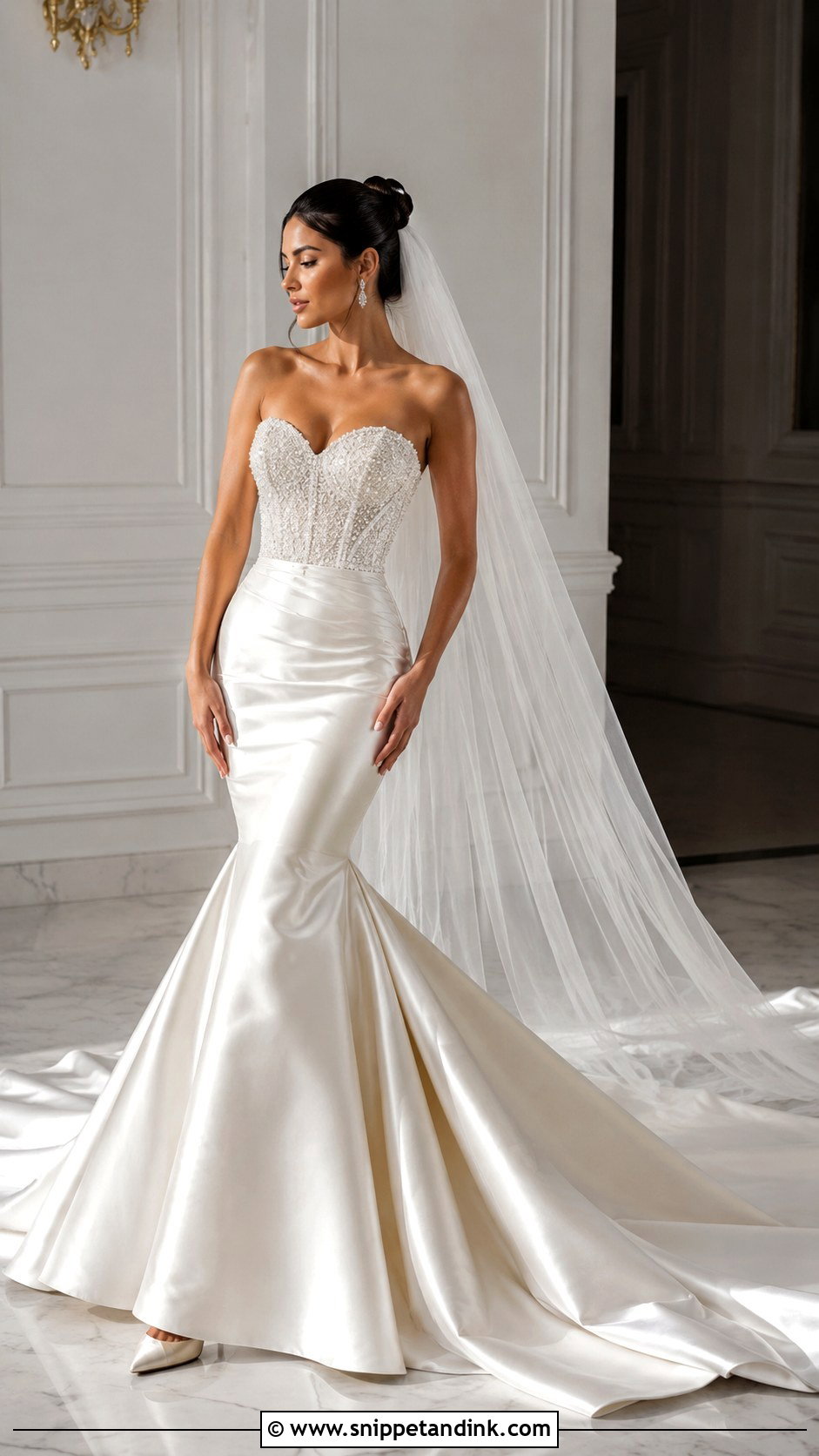 Satin Mermaid Wedding Dress With Crystal Bodice - Snippet and Ink - 20 Mermaid Bling Wedding Dresses