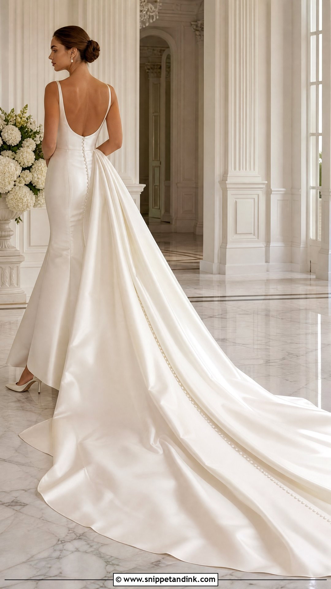 Satin Mermaid Wedding Dress With Detachable Cathedral Train - Snippet and Ink - 20 Wedding Dress with Detachable Train Ideas