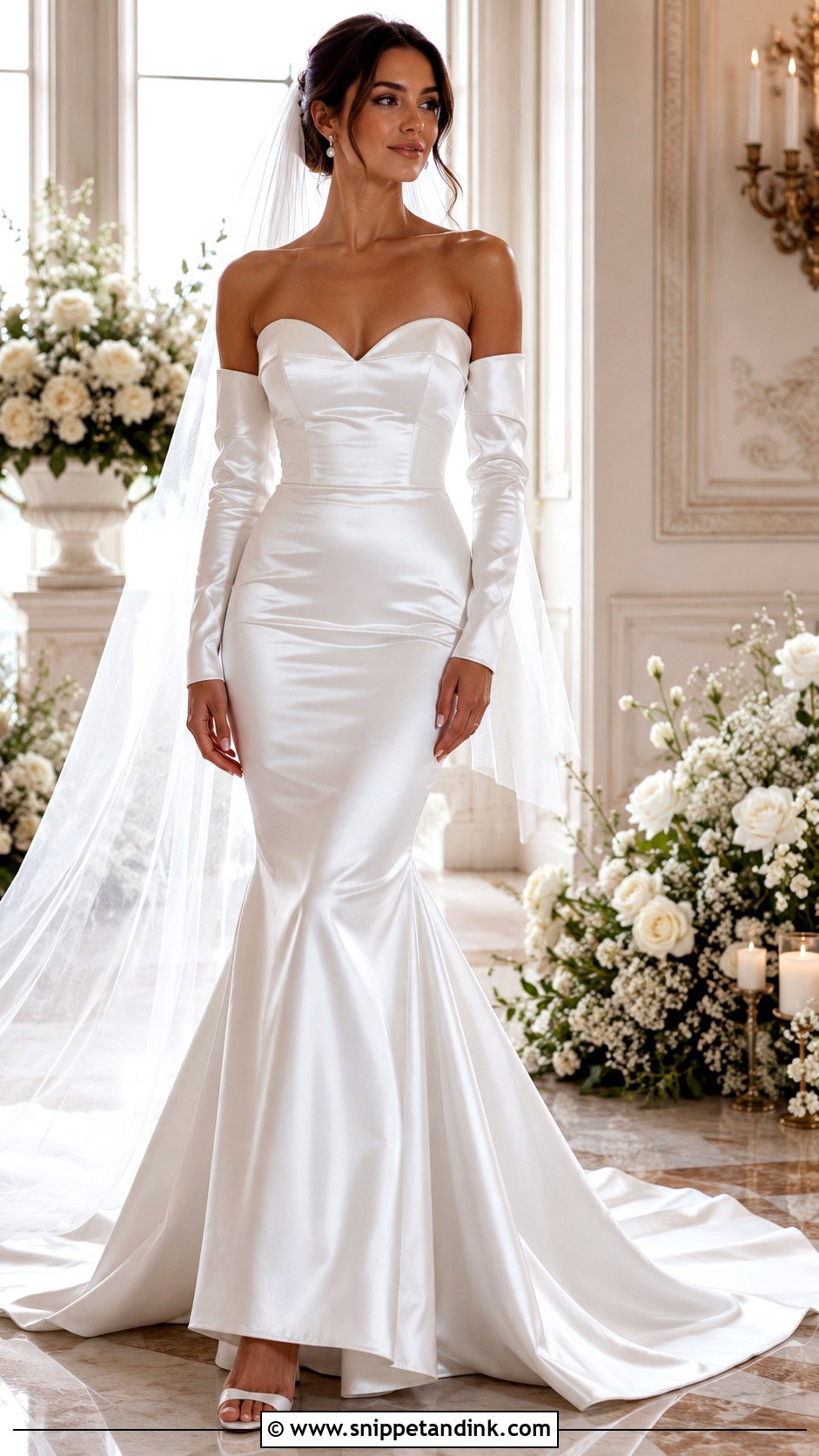 Satin Mermaid Wedding Dress With Detachable Sleeves - Snippet and Ink - 25 Satin Mermaid Wedding Dress Ideas