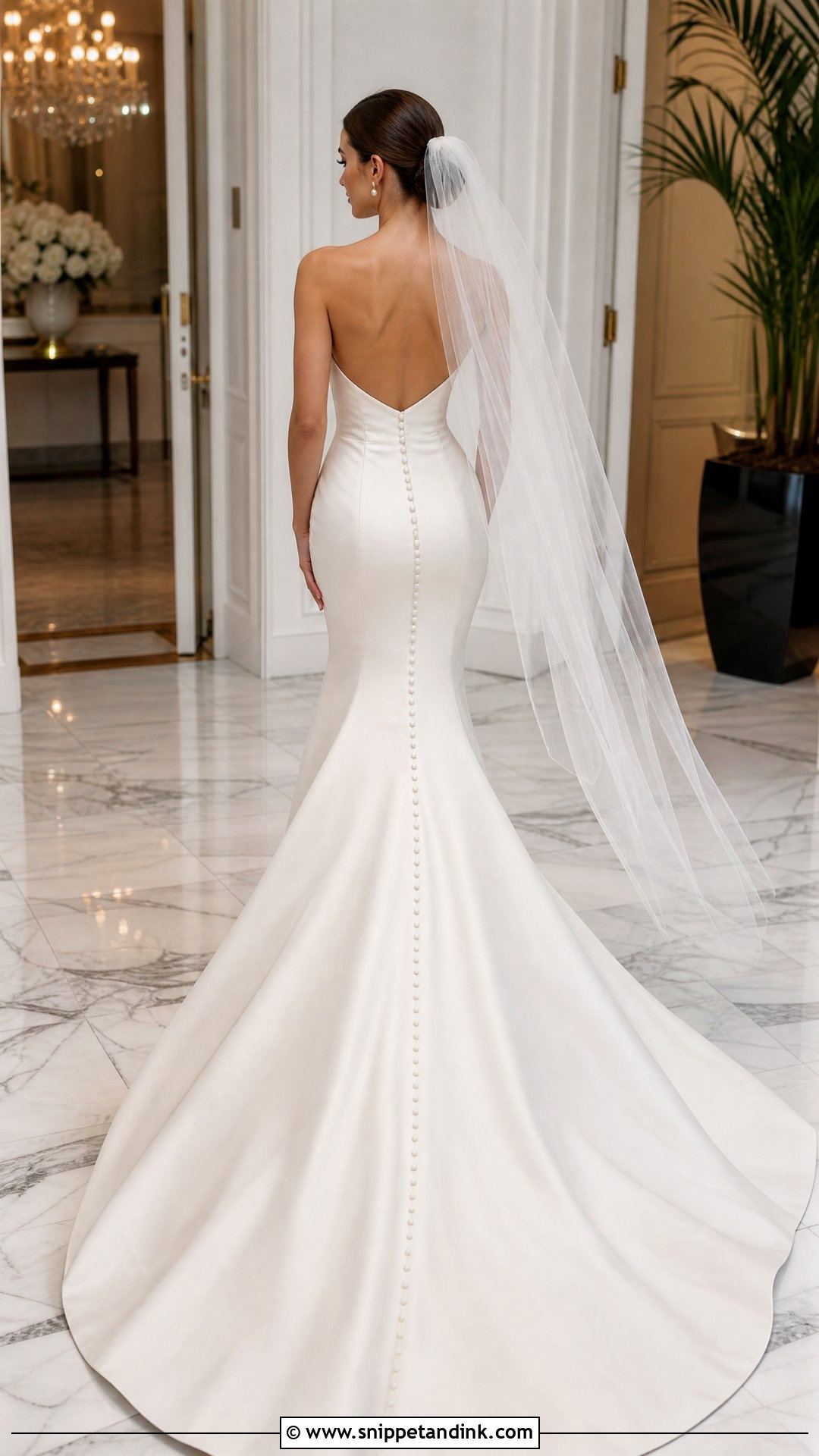 Satin Mermaid Wedding Dress With Pearl Buttons - Snippet and Ink - 20 Satin and Pearl Wedding Dress Ideas