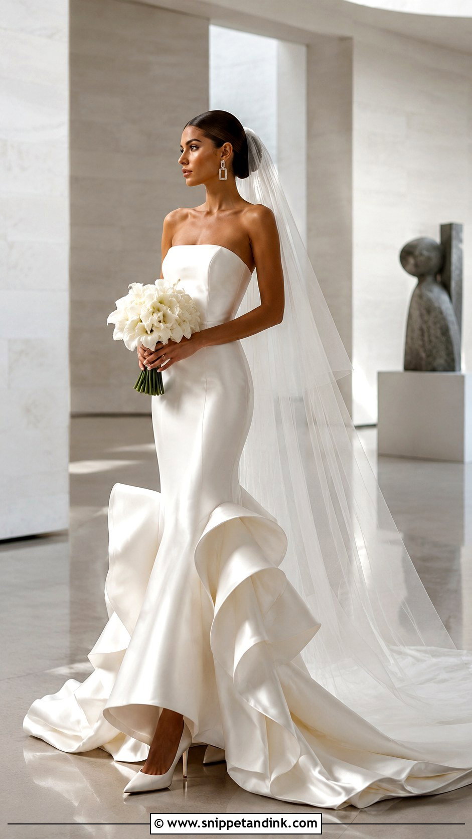Satin Mermaid Wedding Dress With Sculptural Ruffles - Snippet and Ink - 20 Mermaid Wedding Dress with Ruffles Ideas
