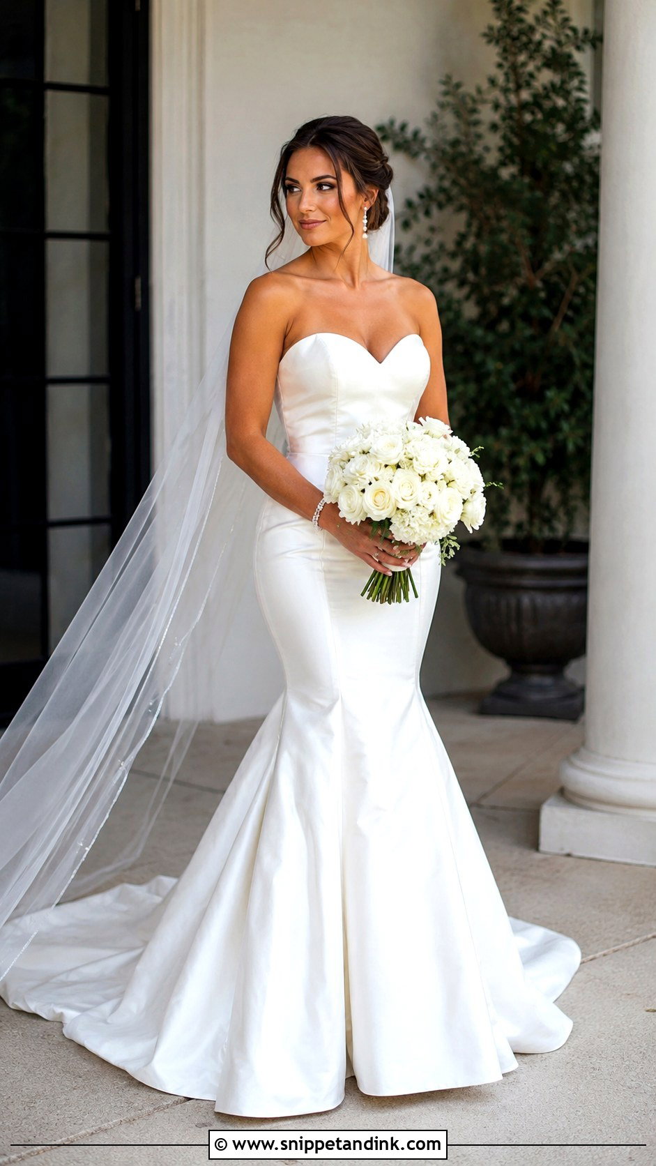 Satin Mermaid Wedding Dress With Veil - Snippet and Ink - 25 Satin Mermaid Wedding Dress Ideas