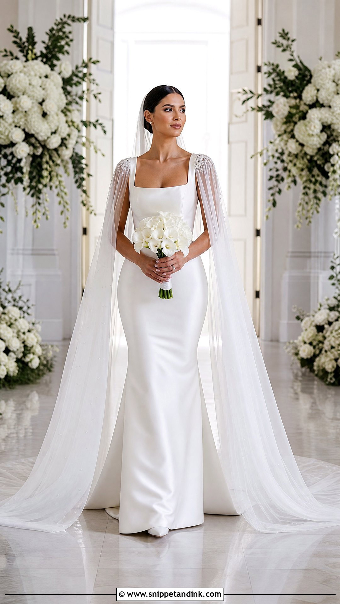 Satin Mermaid Wedding Gown With Cape Veil - Snippet and Ink - 20 Satin Wedding Gown Mermaid Ideas