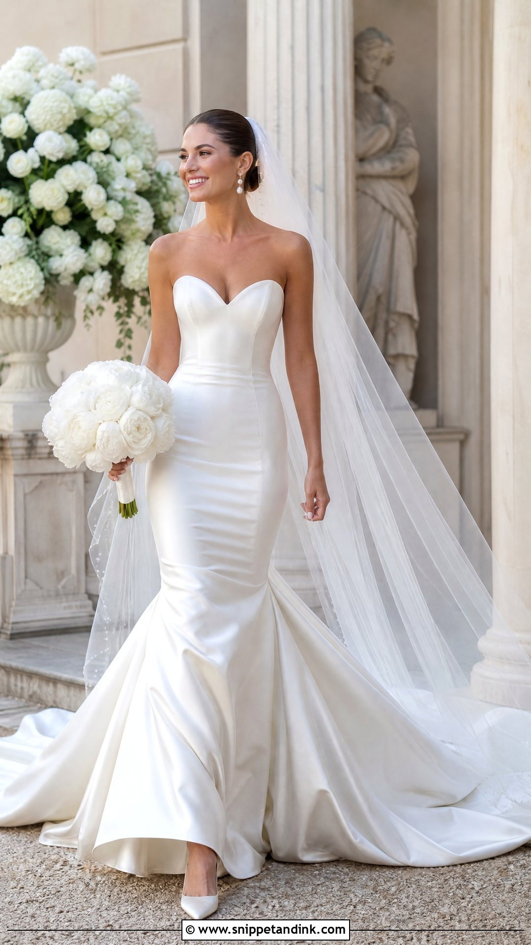 Satin Mermaid Wedding Gown With Cathedral Veil - Snippet and Ink - 20 Satin Wedding Gown Mermaid Ideas