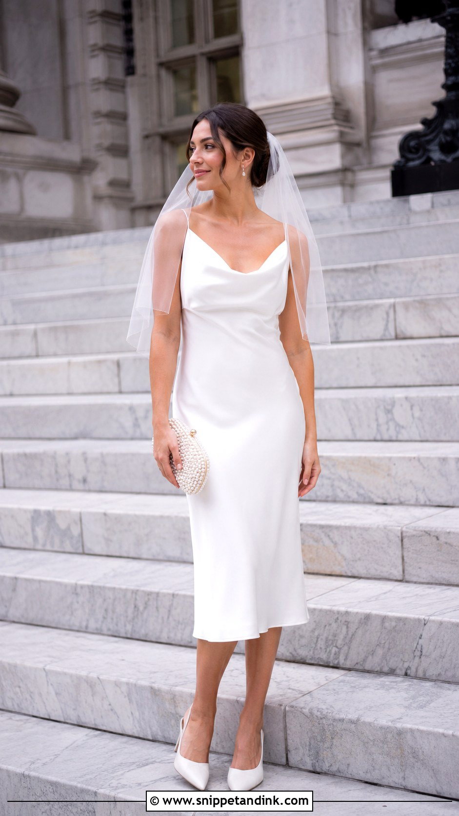 Satin Midi City Wedding Dress With Slingbacks - Snippet and Ink - 20 City Wedding Dress Ideas