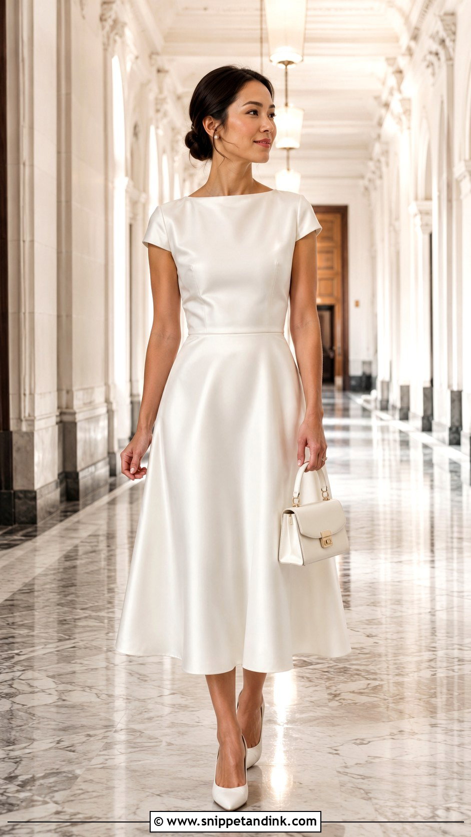 Satin Midi Civil Wedding Dress With White Pumps - Snippet and Ink - 25 Civil Wedding Dress Simple Midi Ideas