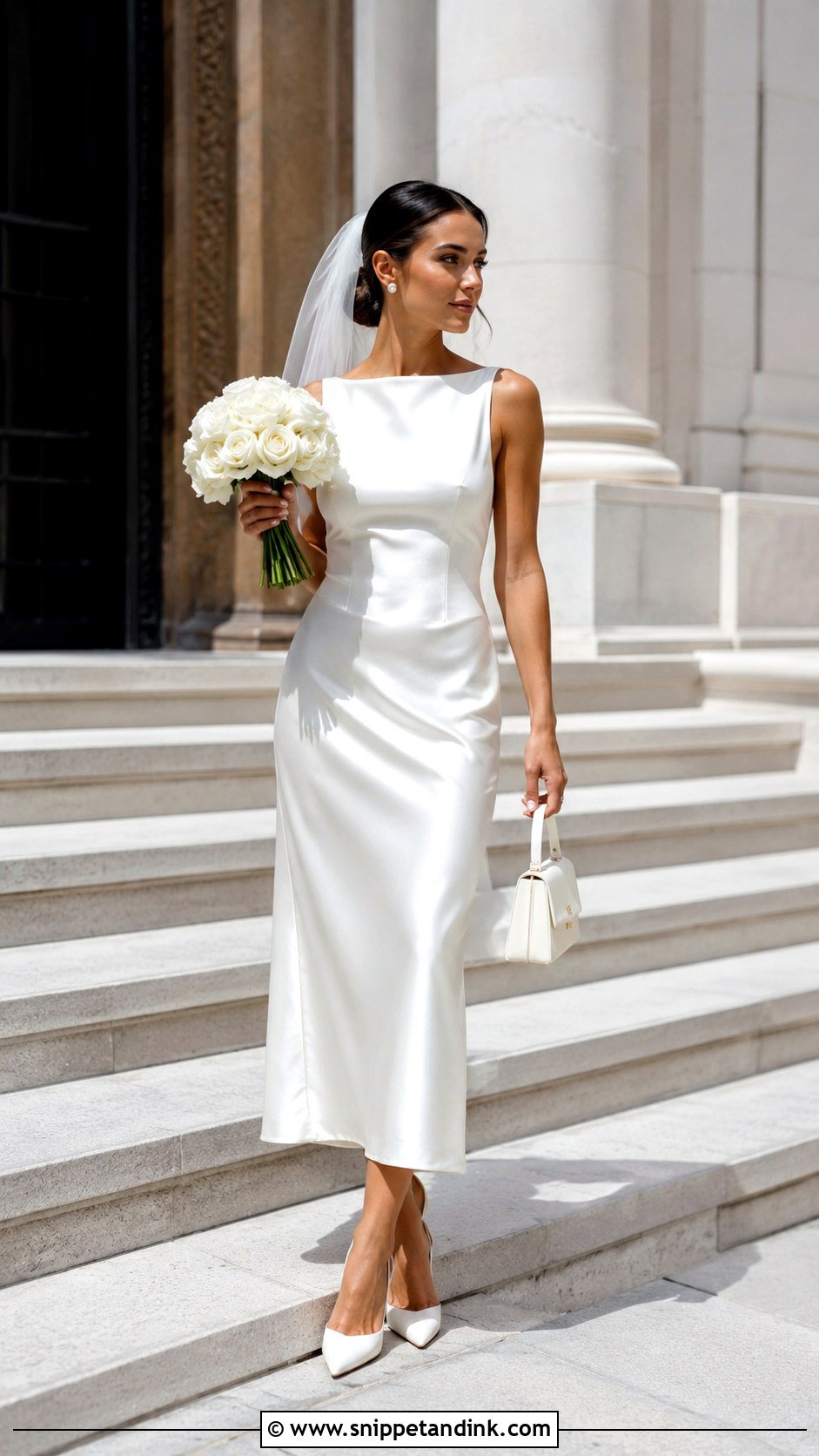 Satin Midi Court Wedding Gown - Snippet and Ink - 20 Court Wedding Gown Ideas