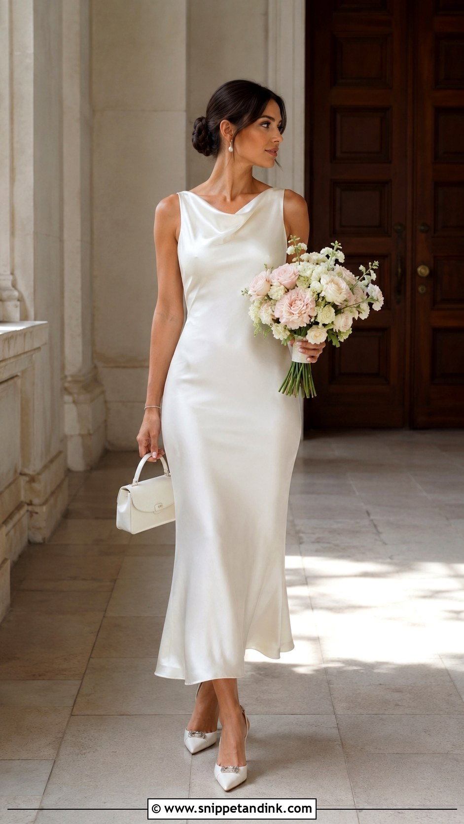 Satin Midi Dress Civil Wedding Outfit - Snippet and Ink - 20 Civil Wedding Ideas Outfits
