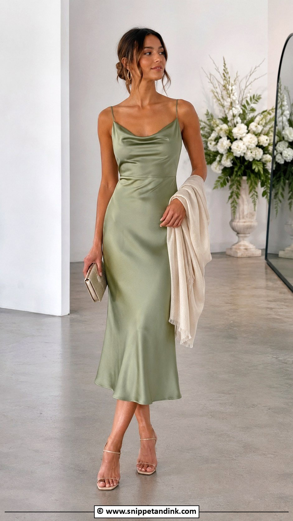 Satin Midi Dress For Spring Wedding - Snippet and Ink - 30 Spring Wedding Dress Ideas