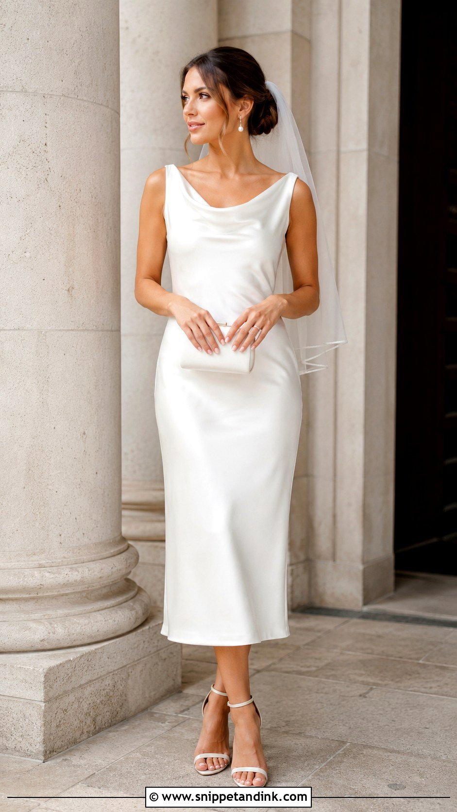 Satin Midi Dress Legal Wedding Bride Outfit - Snippet and Ink - 20 Legal Wedding Outfit Bride Ideas