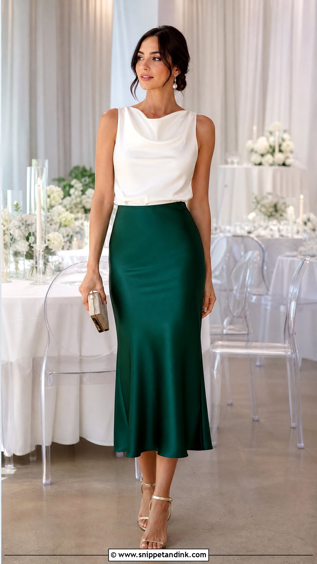 Satin Midi Skirt Wedding Outfit - Snippet and Ink - 20 Skirts for Wedding Ideas
