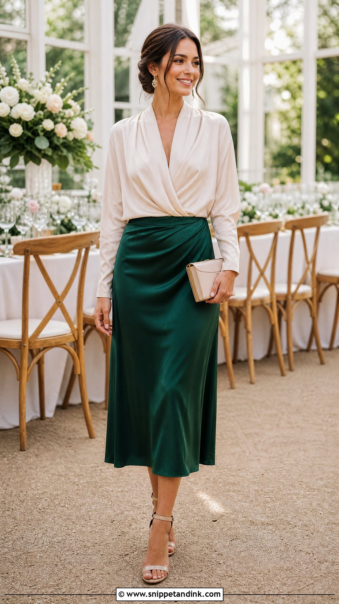 Satin Midi Skirt and Blouse Wedding Outfit - Snippet and Ink - 20 Skirt and Top Outfits for Wedding