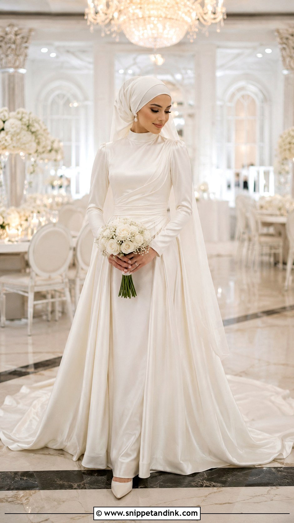 Satin Muslim Wedding Dress With Hijab - Snippet and Ink - 25 Modern Muslim Wedding Dresses