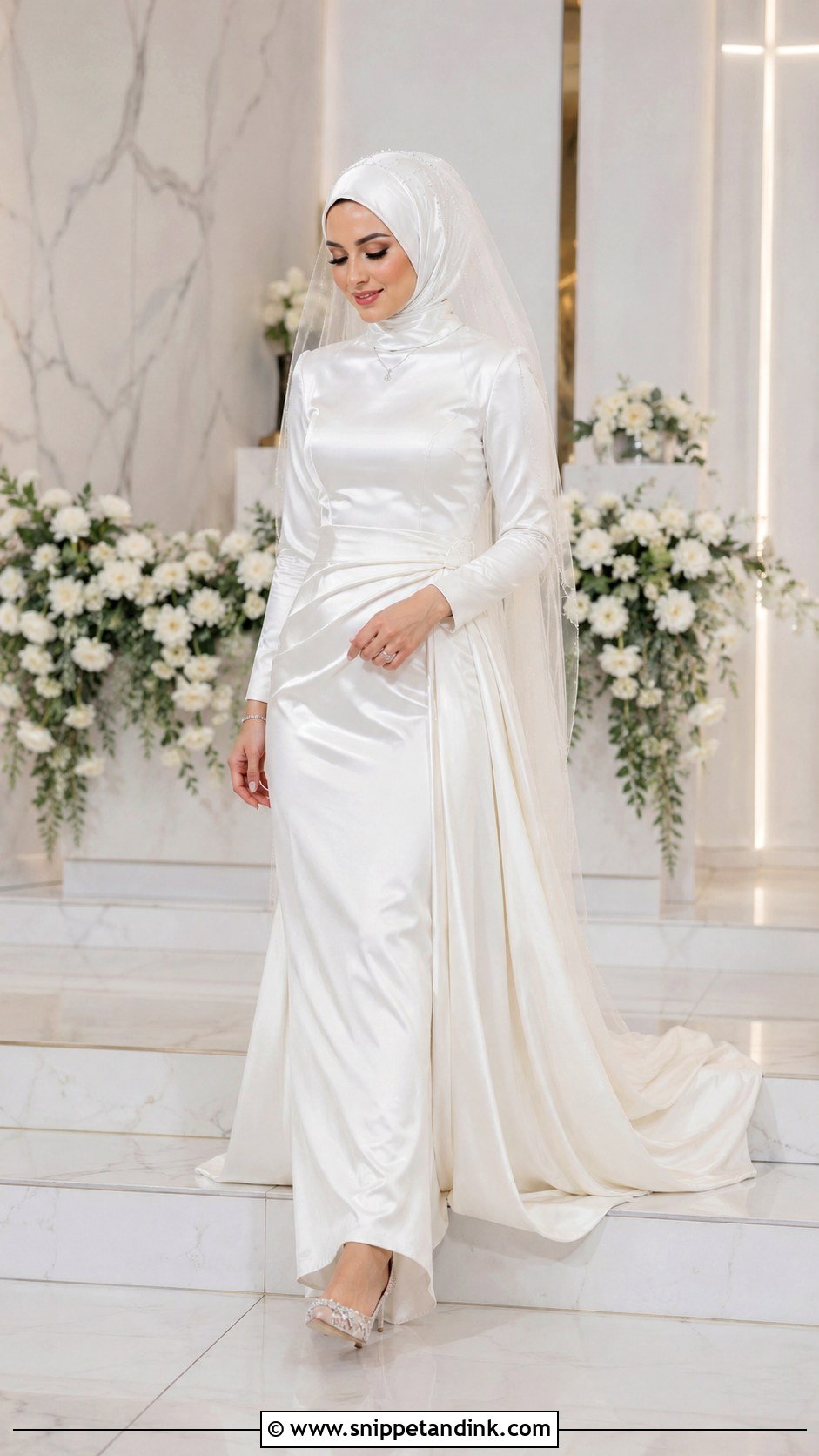 Satin Muslim Wedding Dress With Hijab - Snippet and Ink - 30 Muslim Wedding Dress Ideas