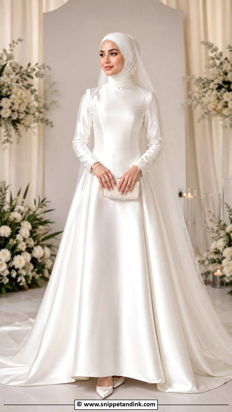 Satin Muslim Wedding Dress With Long Sleeves - Snippet and Ink - 30 Muslim Wedding Dresses