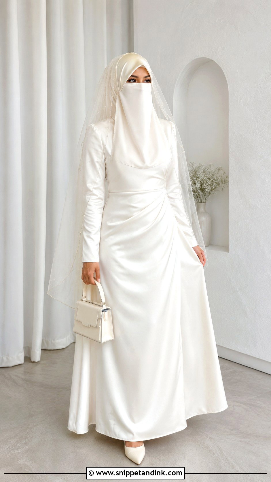 Satin Niqab Bride Outfit - Snippet and Ink - 30 Niqab Bride Ideas