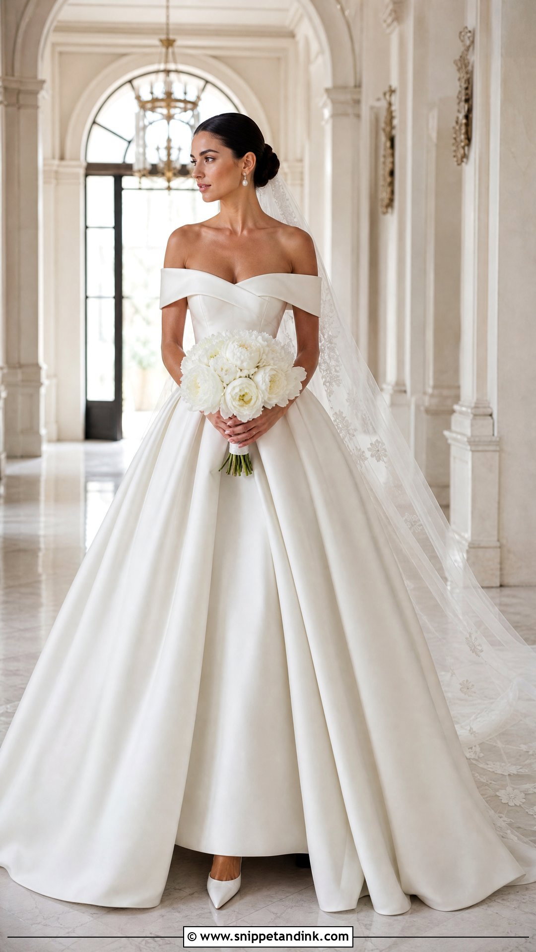 Satin Off Shoulder Bridal Ball Gown - Snippet and Ink - 20 Off Shoulder Bridal Gown Ideas