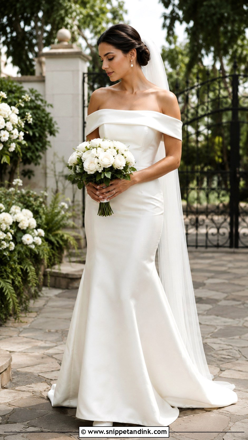 Satin Off Shoulder Bride Dress - Snippet and Ink - 25 Satin Bride Dress Ideas
