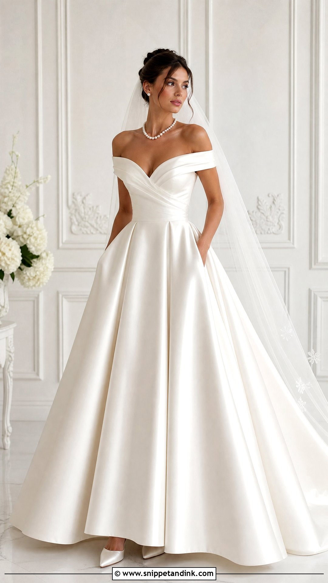 Satin Off Shoulder Wedding Dress - Snippet and Ink - 25 Regal Wedding Dress Ideas