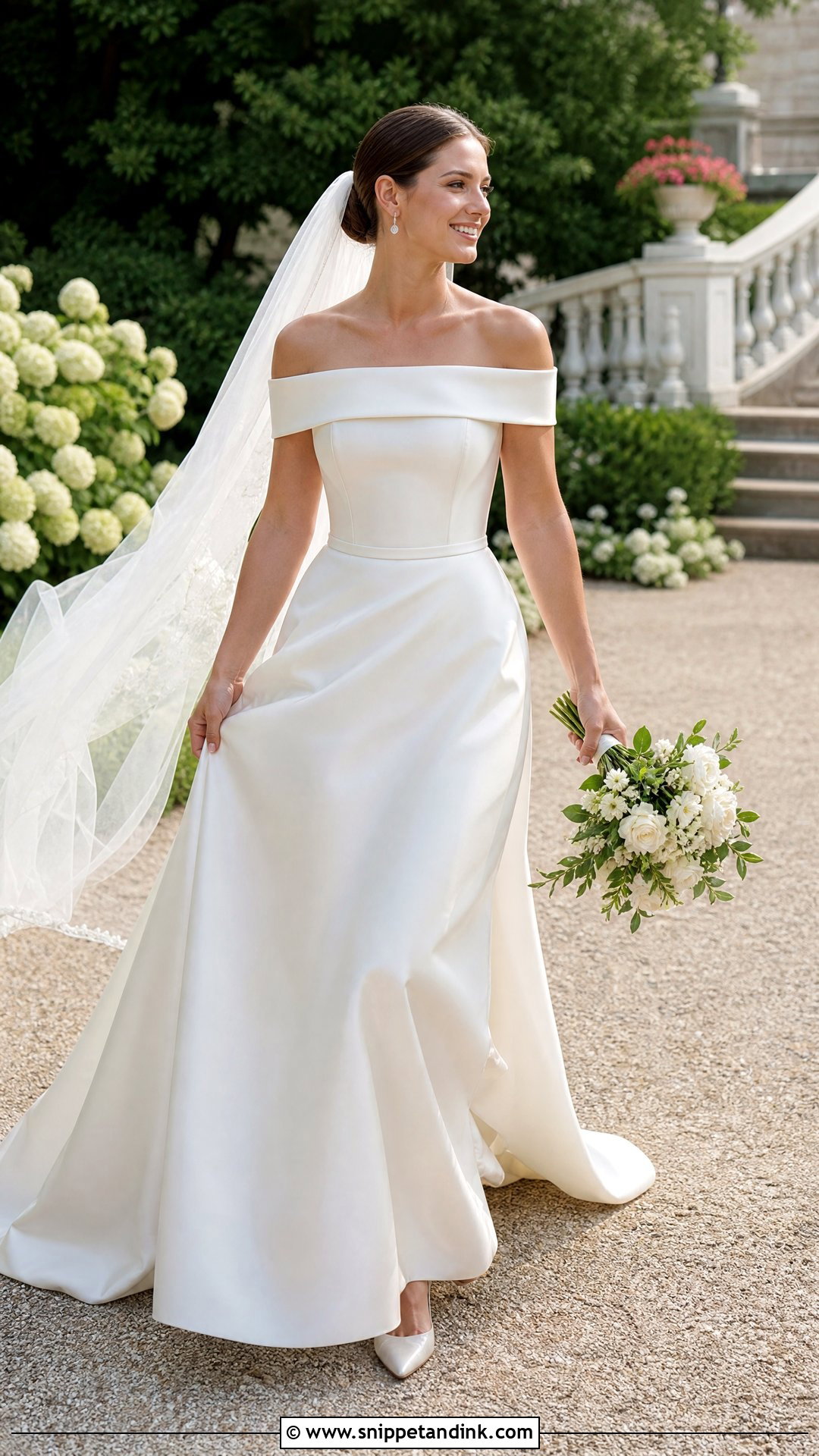 Satin Off Shoulder Wedding Dress - Snippet and Ink - 25 Silky Wedding Dress Ideas