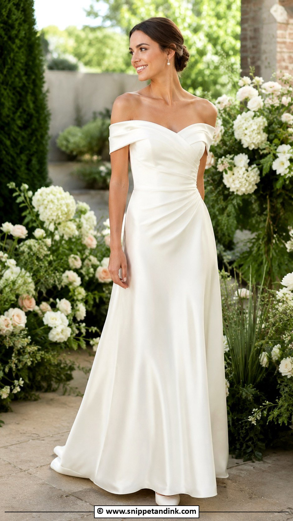 Satin Off Shoulder Wedding Dress - Snippet and Ink - 35 Satin Wedding Dress Ideas