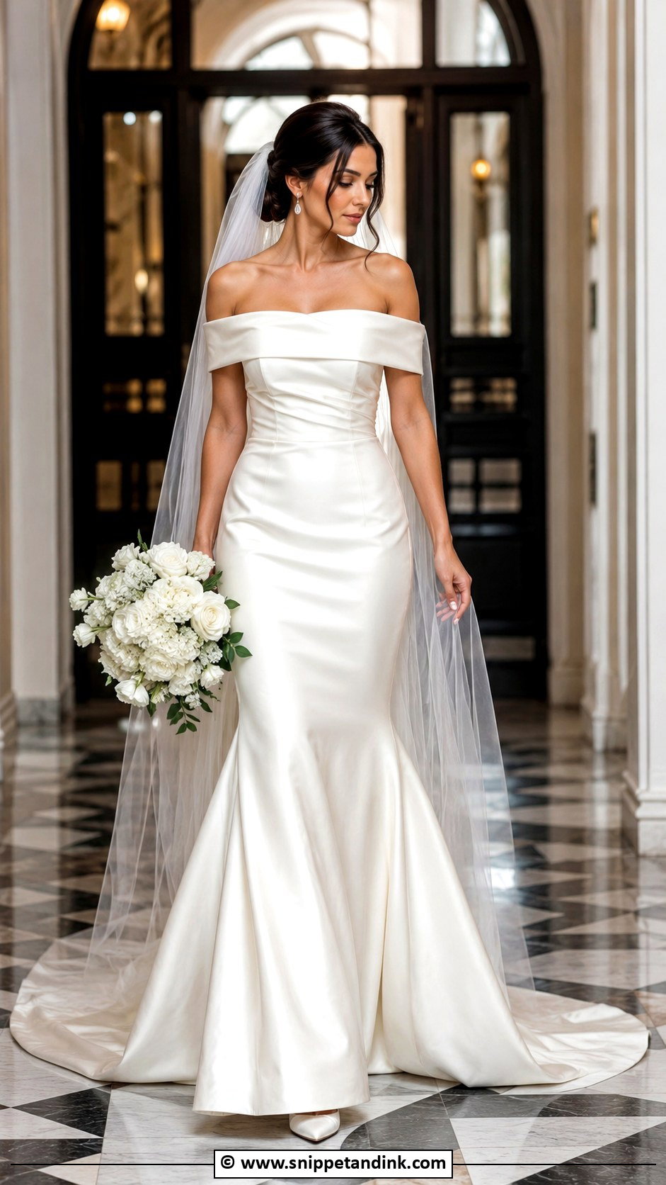 Satin Off Shoulder Wedding Gown - Snippet and Ink - 30 Couture Wedding Gowns