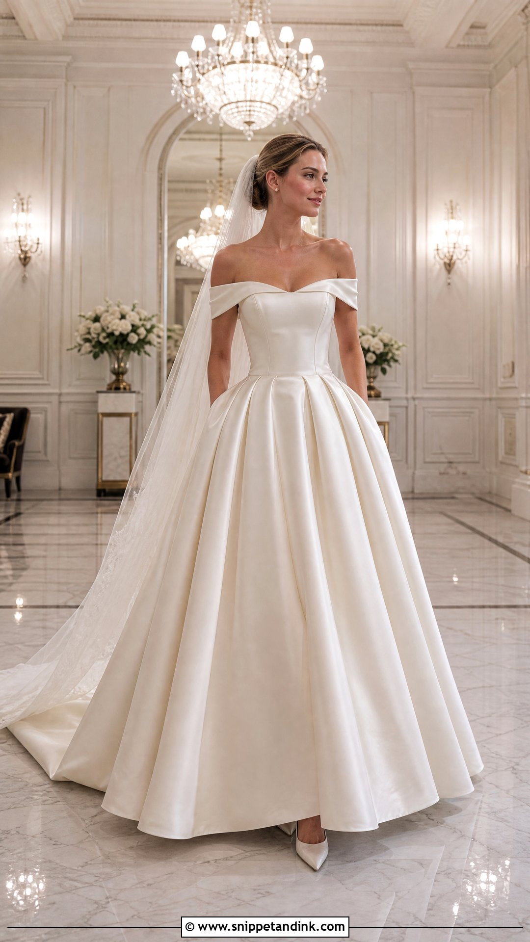 Satin Off the Shoulder Ball Gown Wedding Dress - Snippet and Ink - 20 Off the Shoulder Ball Gown Wedding Dress Ideas