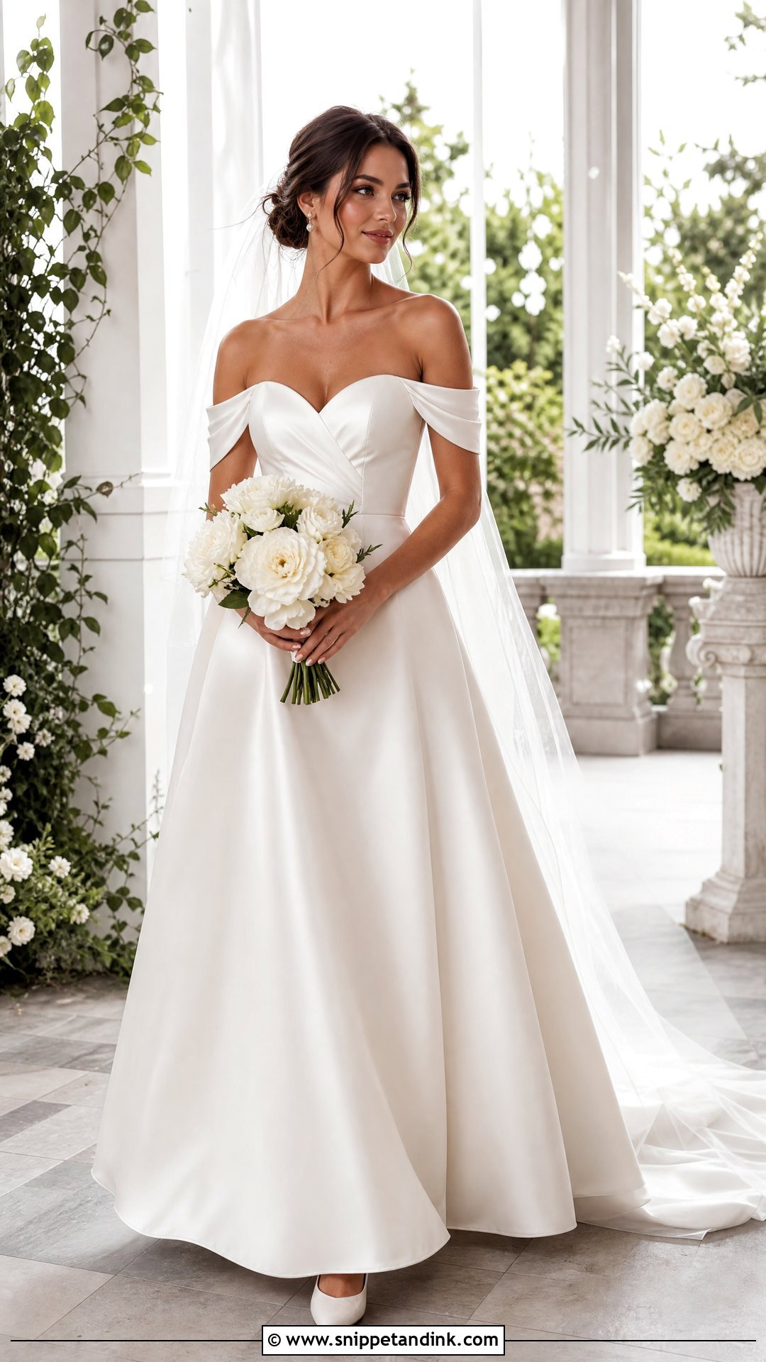Satin Off the Shoulder Sweetheart Dress - Snippet and Ink - 20 Satin Off the Shoulder Wedding Dress Ideas