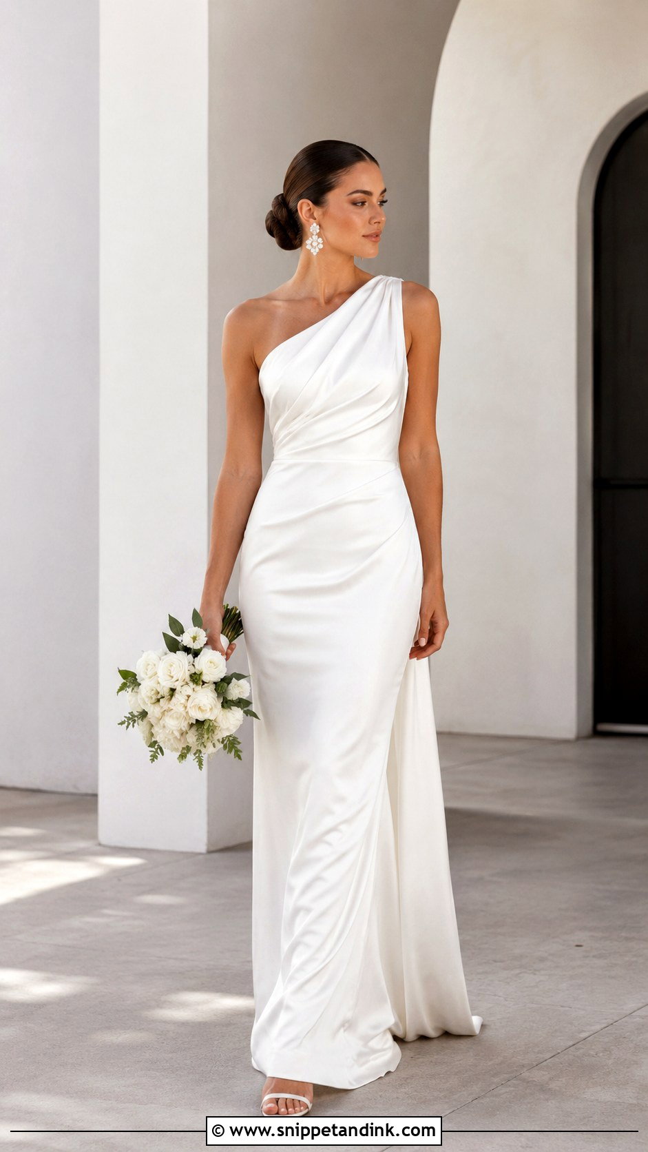 Satin One Shoulder Wedding Gown - Snippet and Ink - 30 Satin Wedding Gown Ideas
