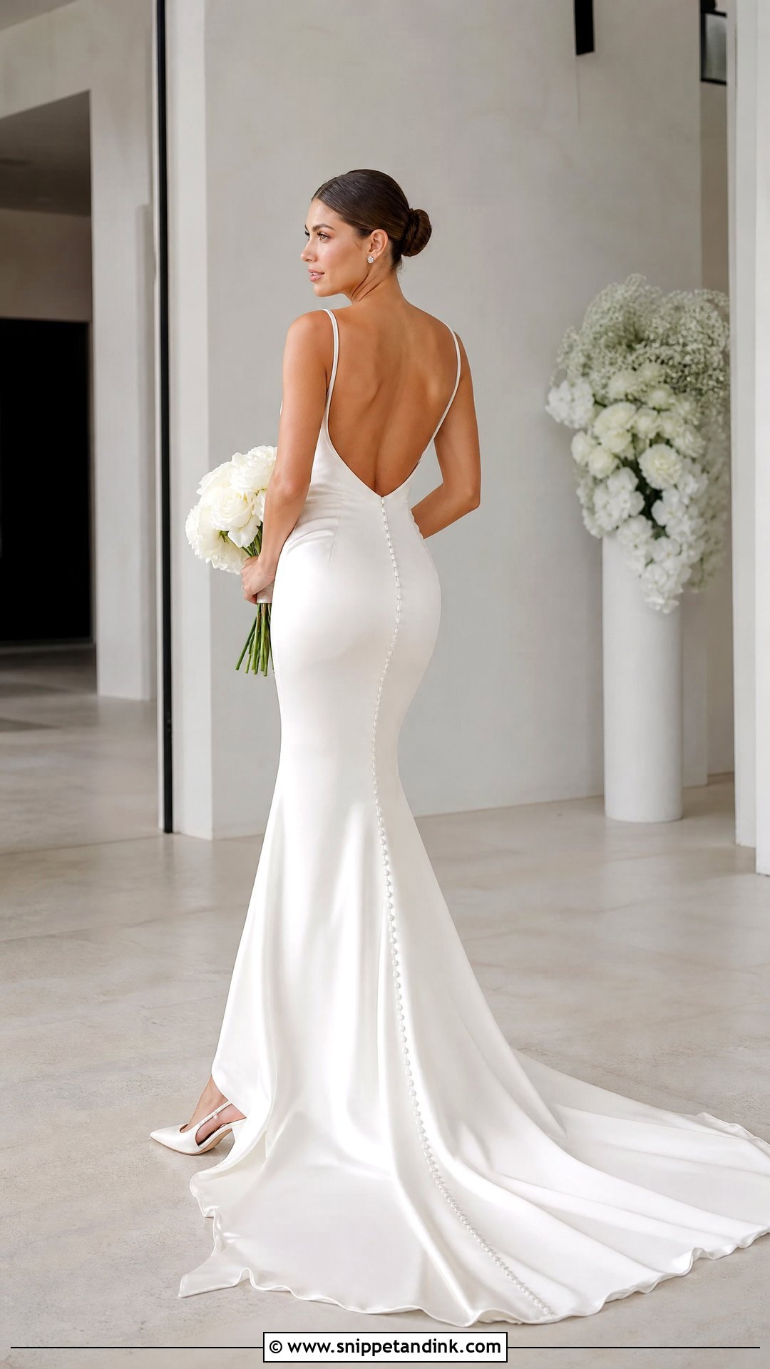 Satin Open Back Mermaid Wedding Dress - Snippet and Ink - 20 Open Back Mermaid Wedding Dress Ideas