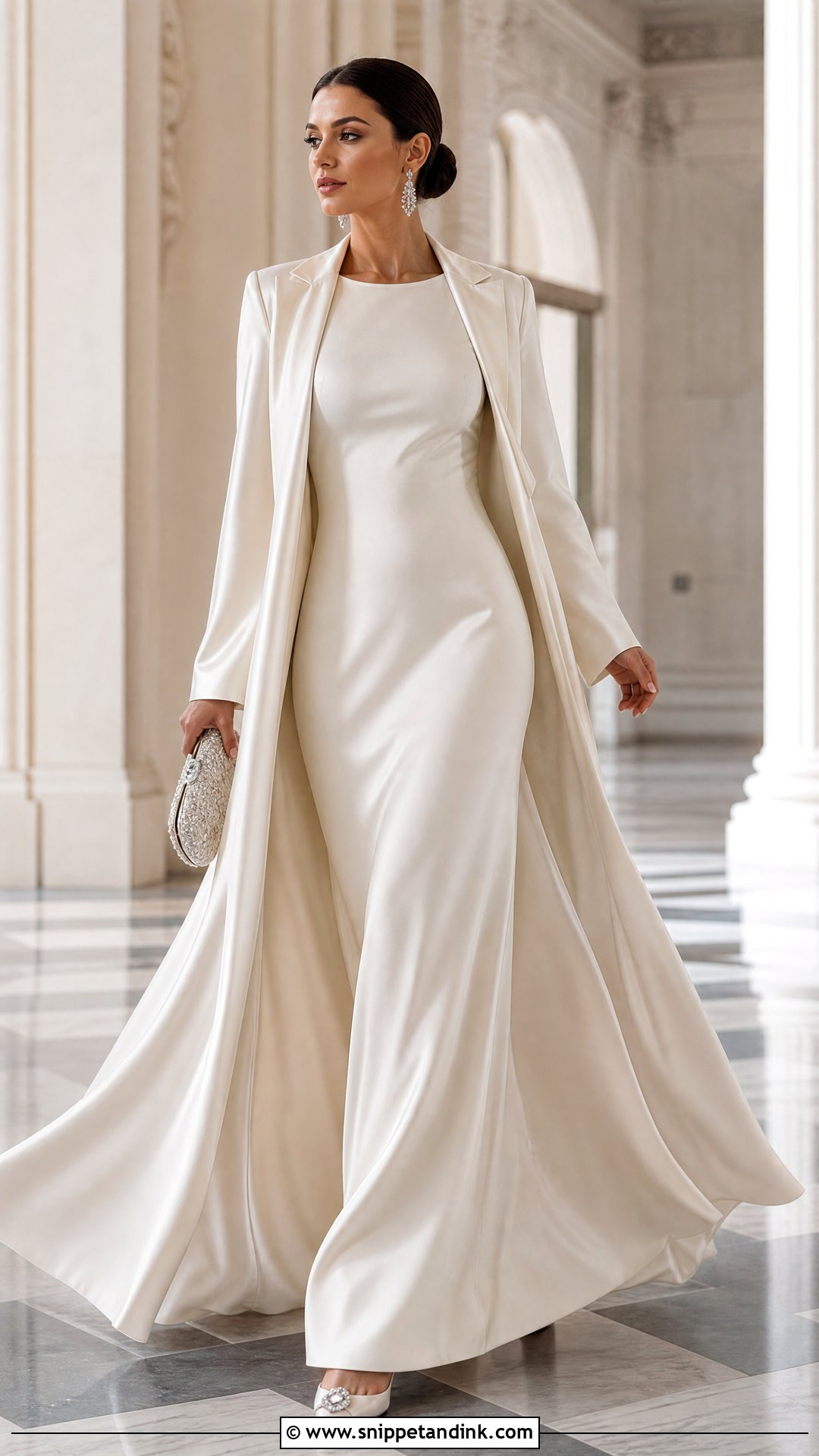 Satin Opera Wedding Dress Coat With Bias Cut Gown - Snippet and Ink - 20 Wedding Dress Coat Ideas