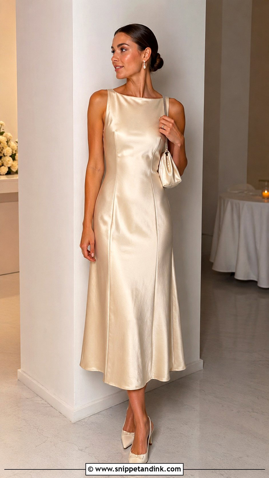 Satin Princess Cut Dress With Kitten Heels - Snippet and Ink - 30 Princess Cut Dress Ideas