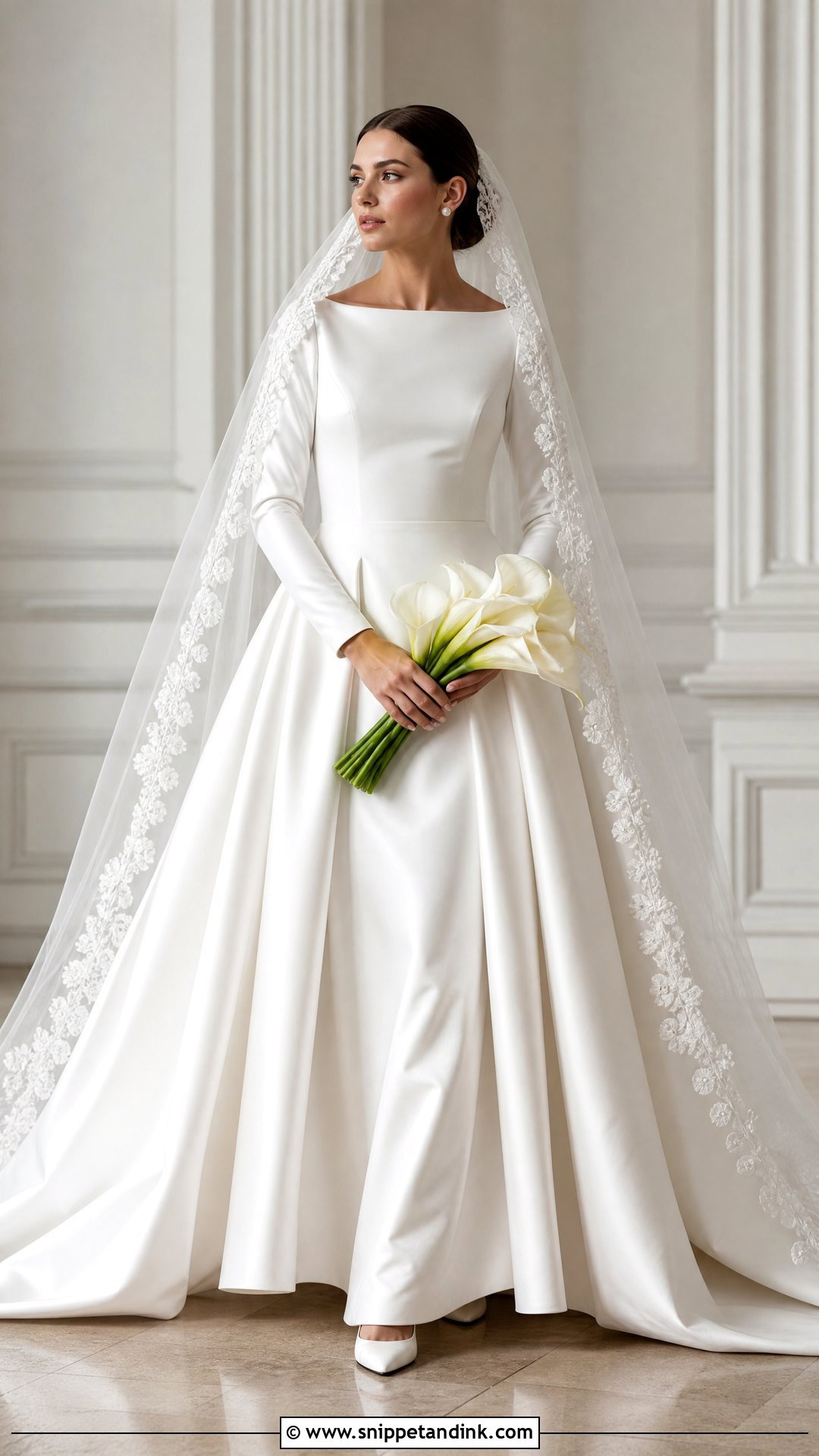 Satin Princess Wedding Dress With Fitted Sleeves - Snippet and Ink - 20 Princess Wedding Dresses Long Sleeve
