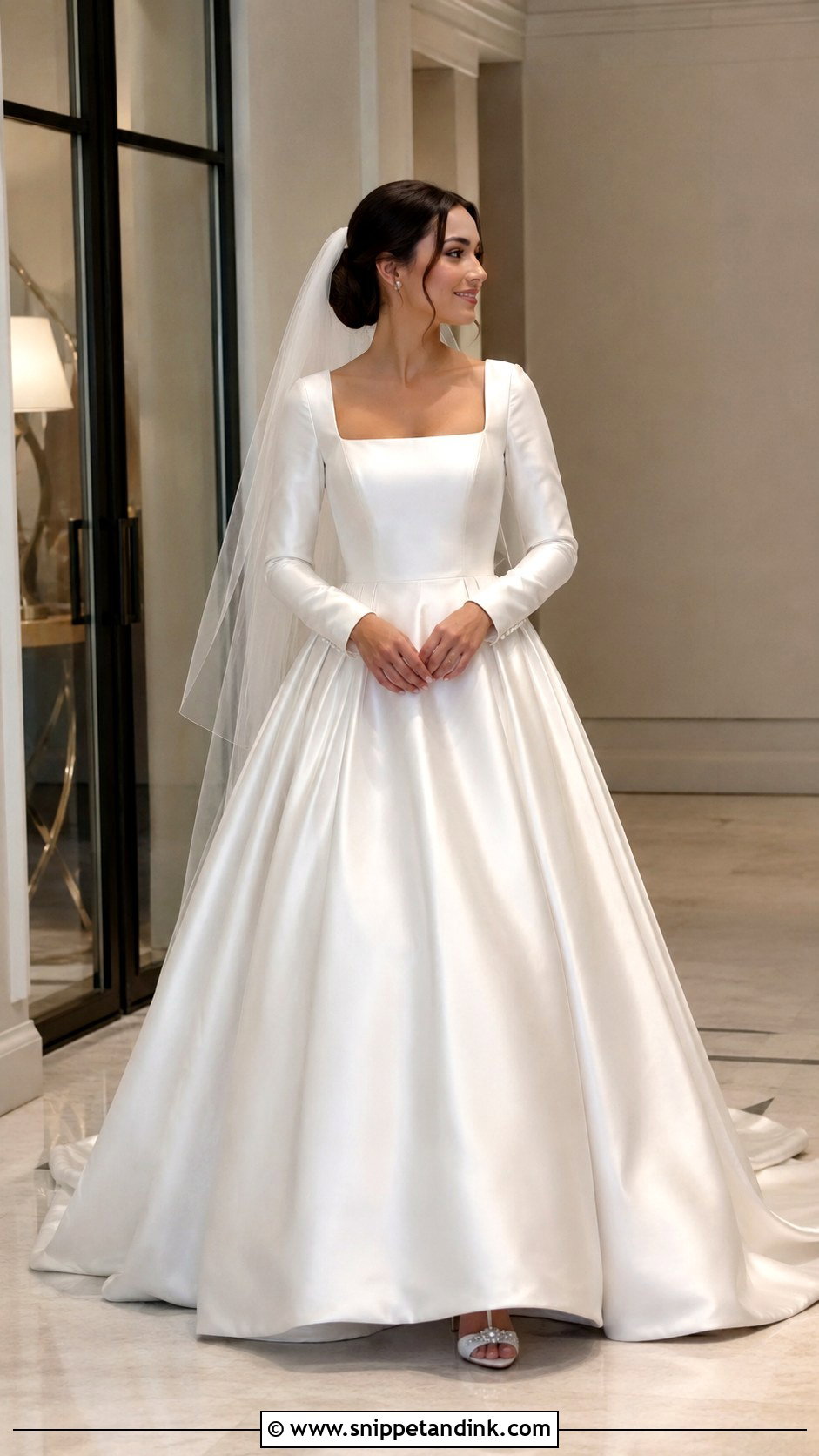 Satin Princess Wedding Dress With Long Sleeves - Snippet and Ink - 20 Princess Wedding Dresses with Sleeves