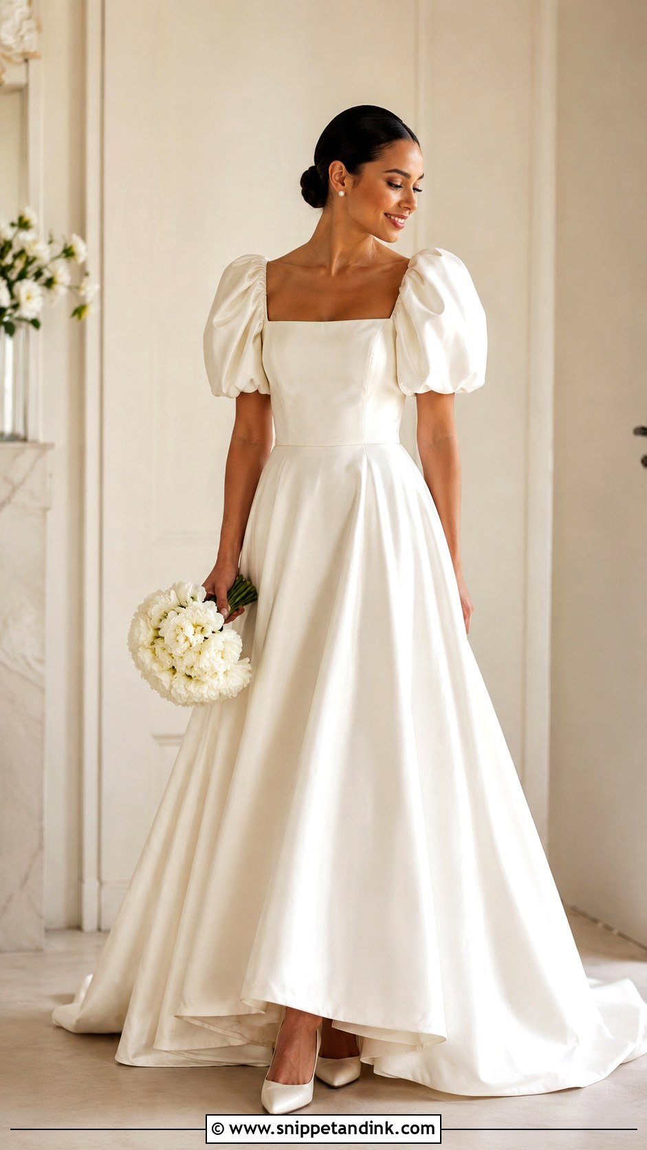 Satin Puff Sleeve Wedding Dress - Snippet and Ink - 30 Puff Sleeve Wedding Dress Ideas