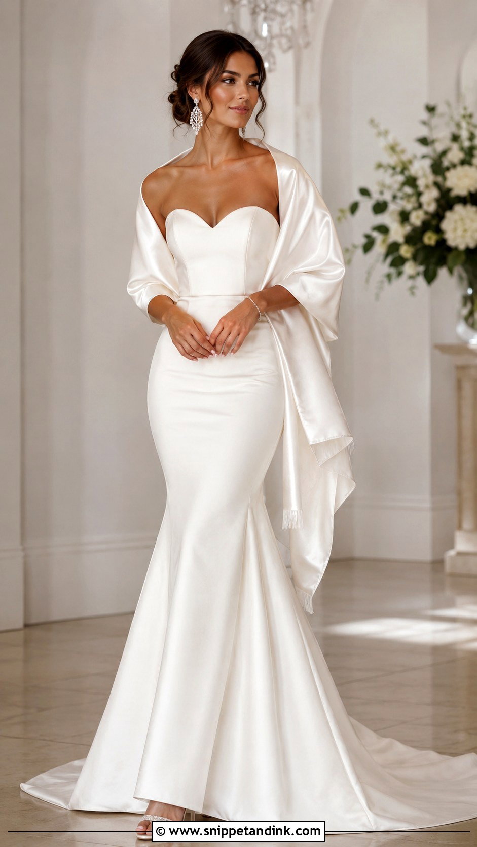 Satin Shawl With Mermaid Wedding Dress - Snippet and Ink - 25 Wedding Dress Coverup Ideas