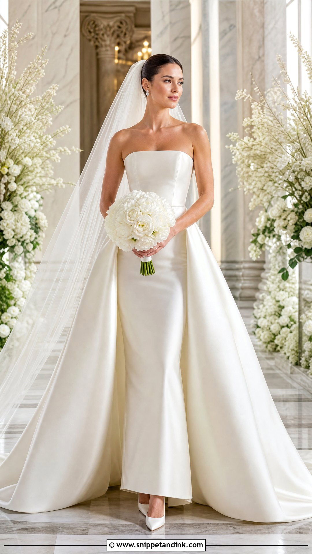 Satin Sheath Wedding Dress With Detachable Overskirt - Snippet and Ink - 20 Satin Sheath Wedding Dress Ideas