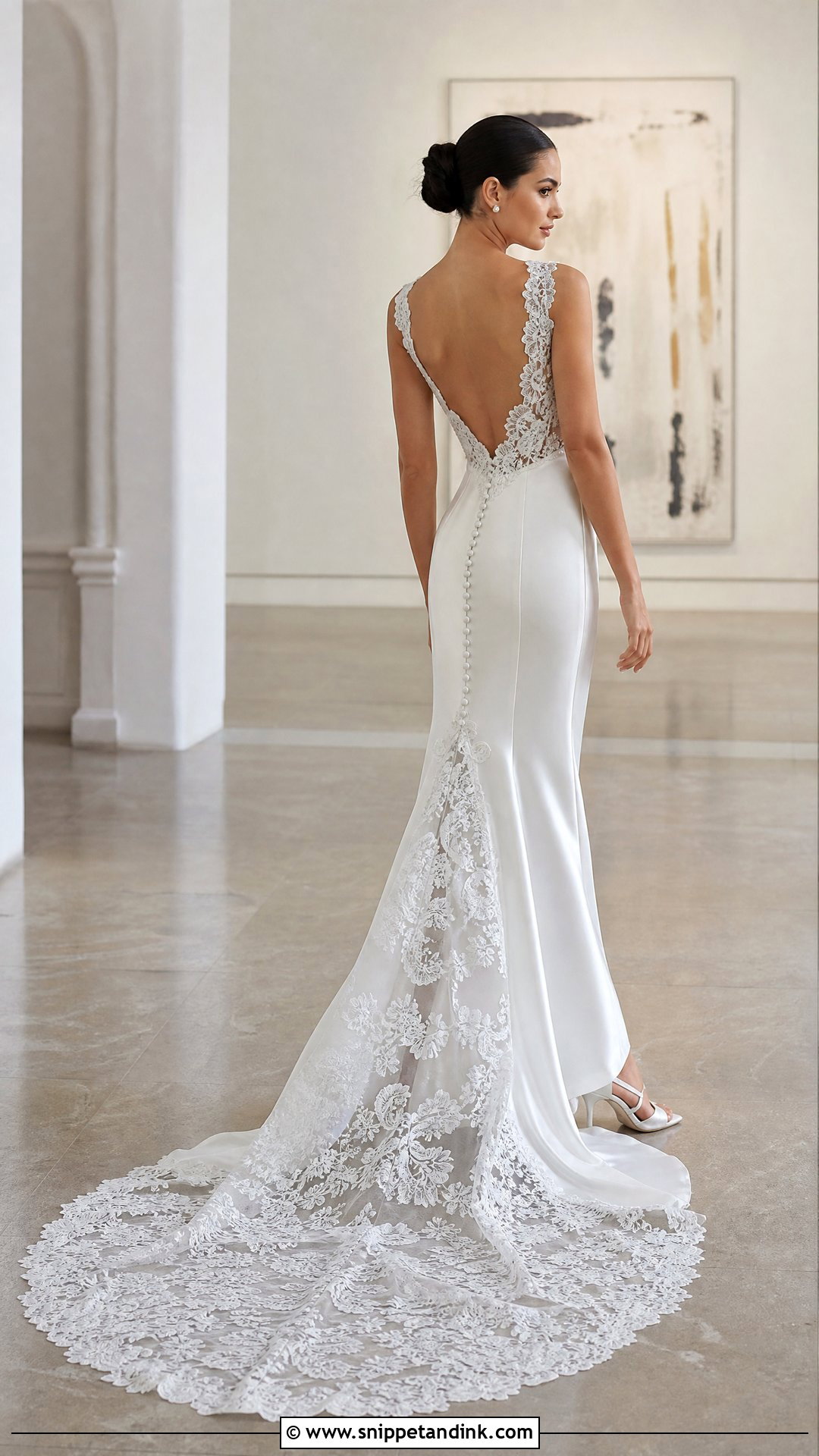 Satin Sheath Wedding Dress With Lace Train - Snippet and Ink - 20 Satin and Lace Wedding Dresses