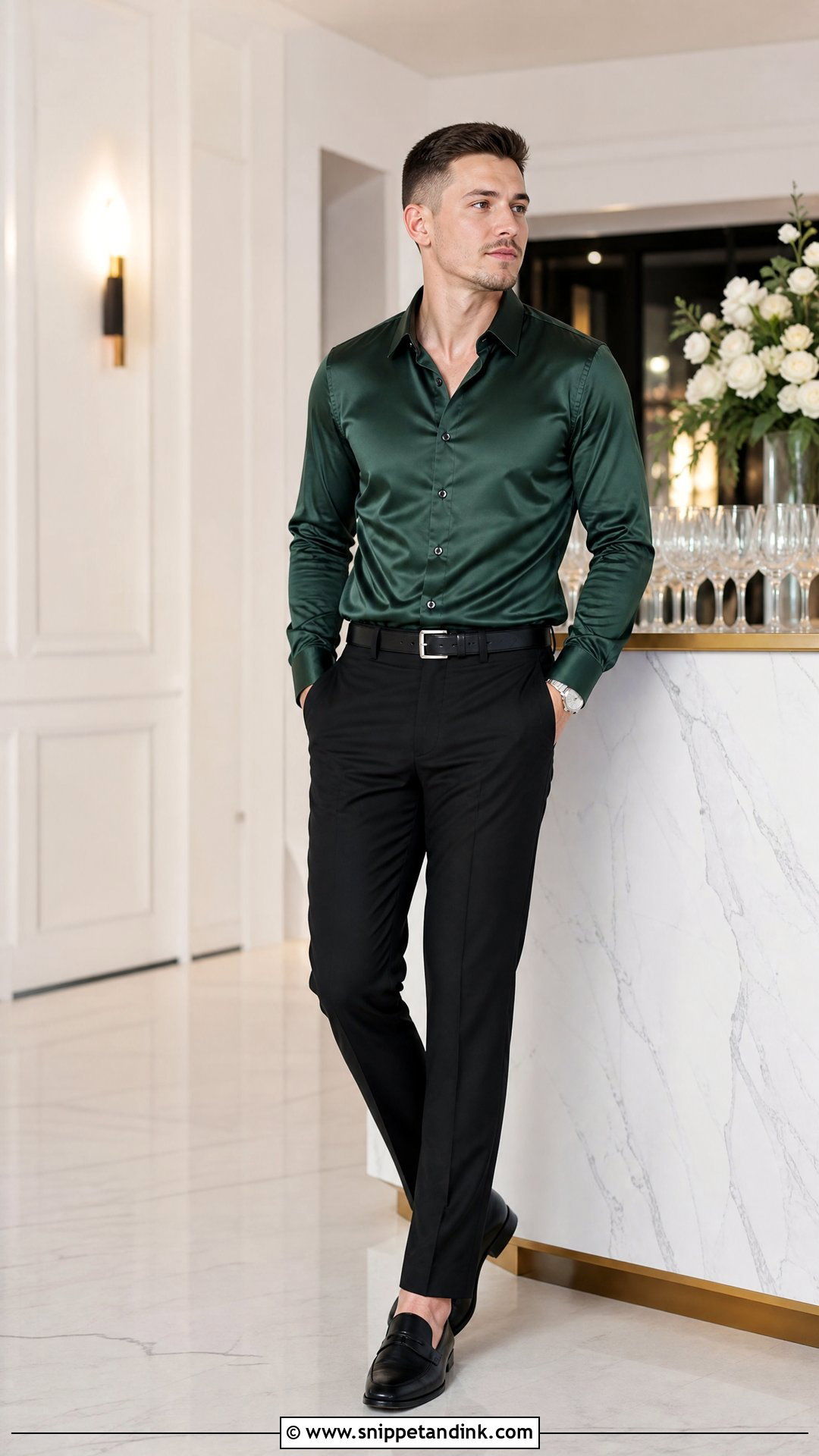 Satin Shirt And Trousers Masc Wedding Outfit - Snippet and Ink - 25 Masc Wedding Outfits
