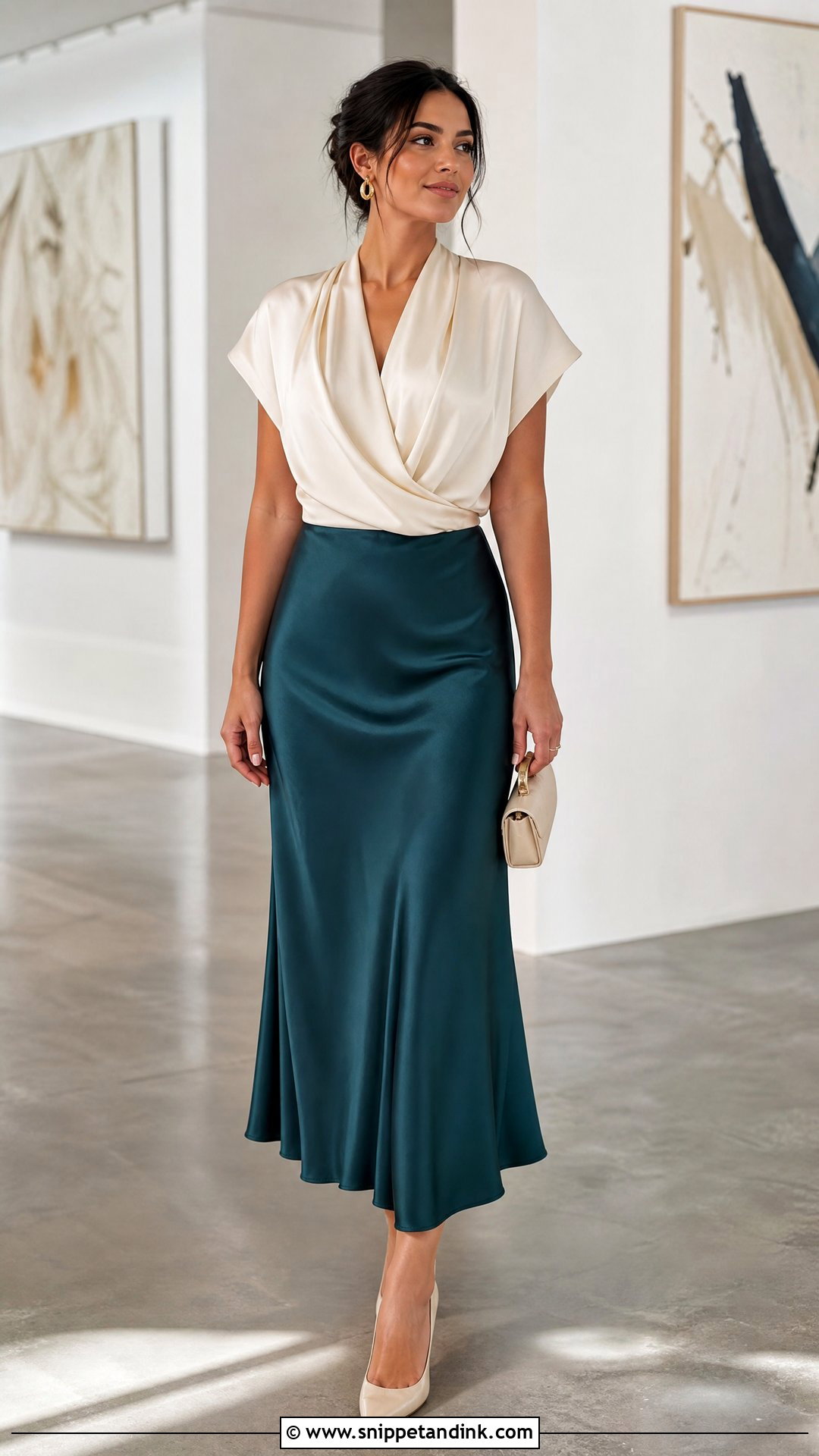 Satin Skirt And Blouse Wedding Guest Outfit - Snippet and Ink - 20 Outfits for a Wedding