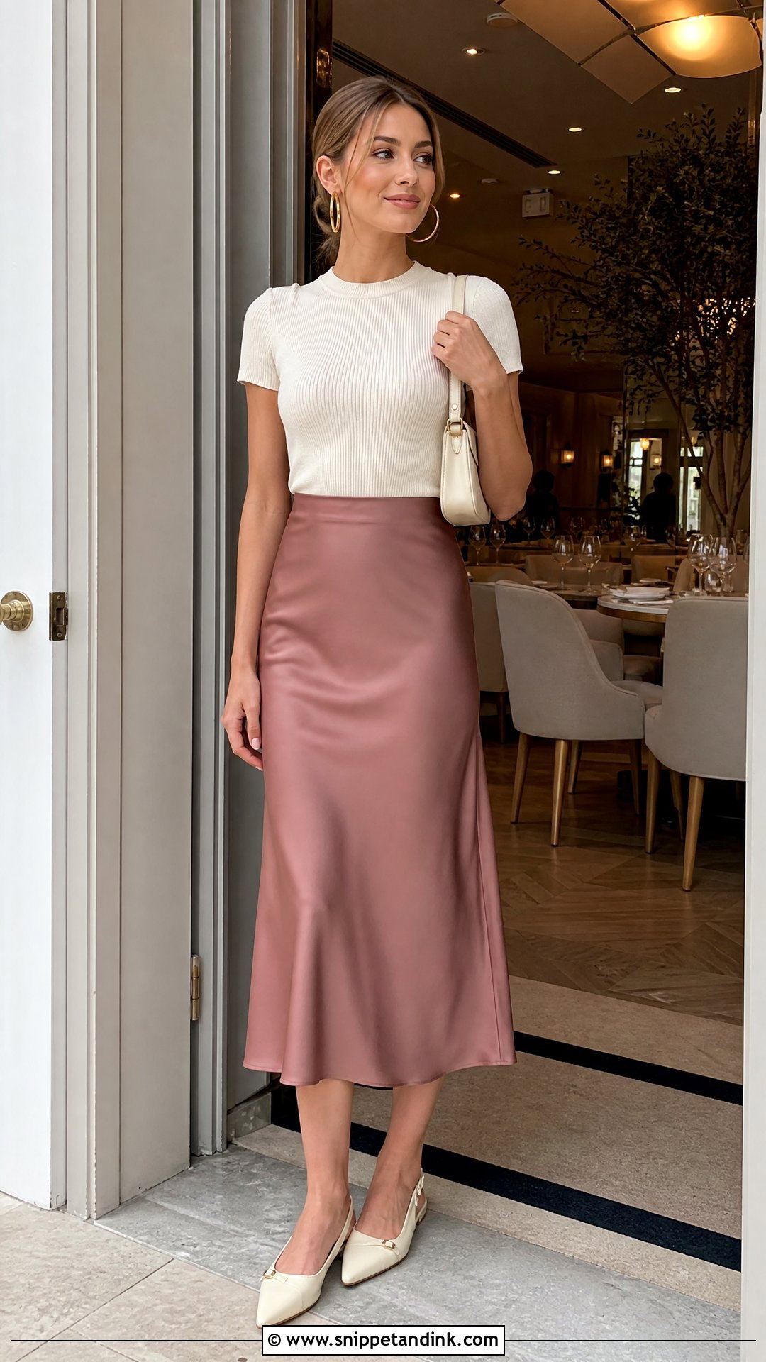 Satin Skirt And Knit Top Wedding Breakfast Outfit - Snippet and Ink - 20 Wedding Breakfast Outfit Ideas