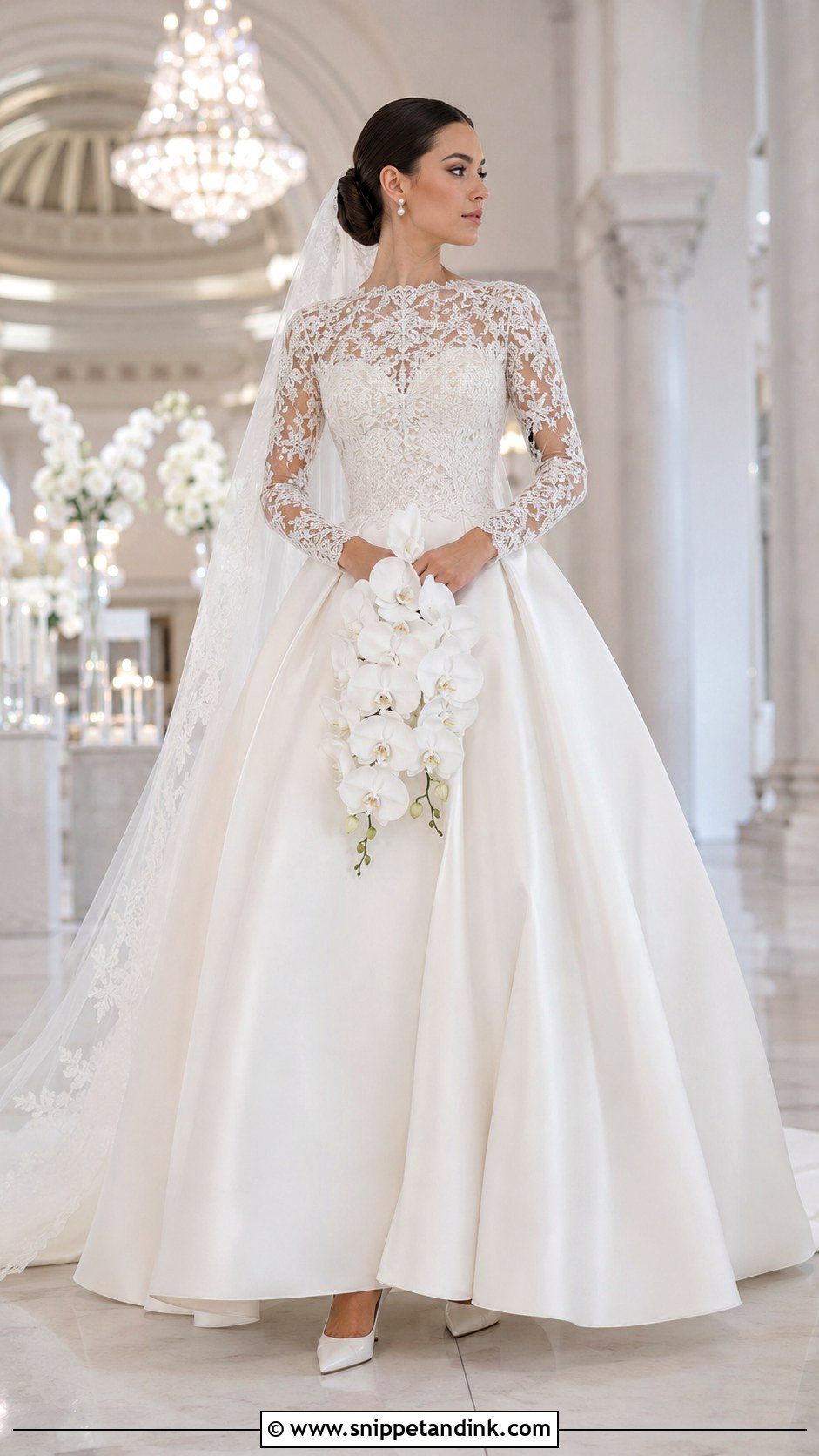 Satin Skirt Long Sleeve Lace Wedding Dress Ballgown - Snippet and Ink - 20 Long Sleeve Lace Wedding Dress Ballgown Ideas