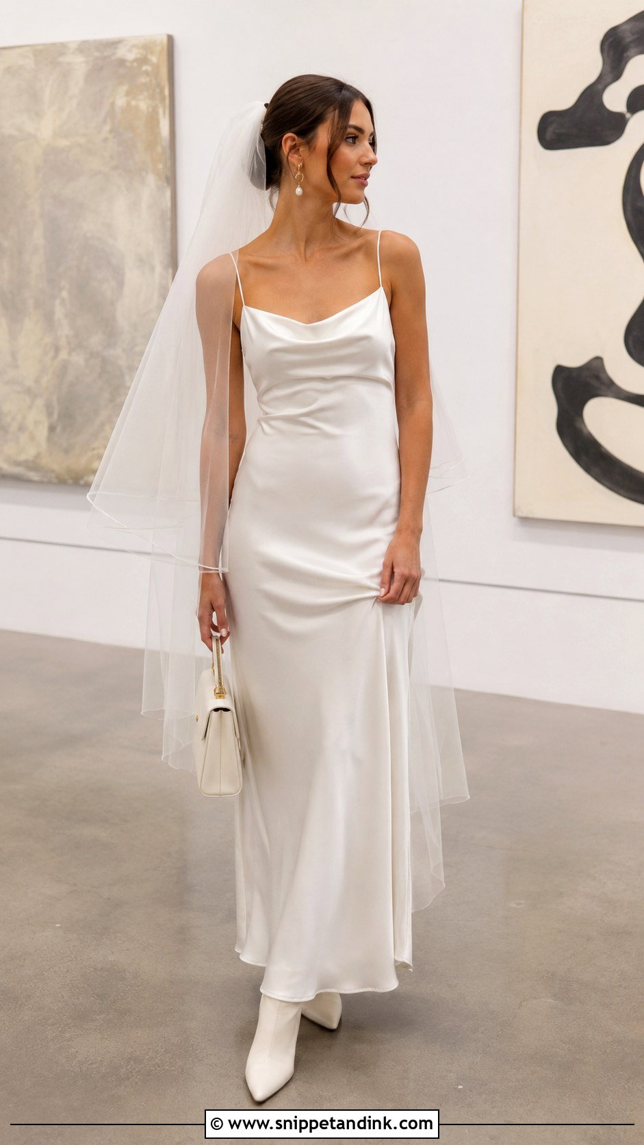 Satin Slip Bride Dress With Ivory Ankle Boots - Snippet and Ink - 20 Bride with Boots Ideas