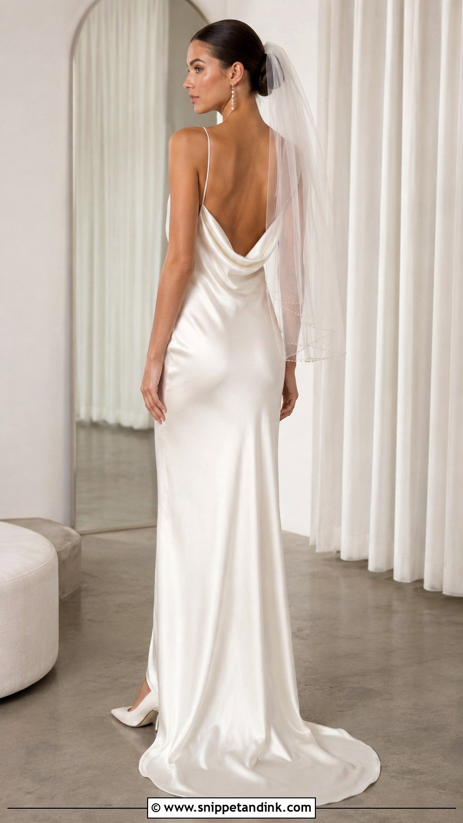 Satin Slip Cowl Back Wedding Dress - Snippet and Ink - 20 Cowl Back Wedding Dress Ideas
