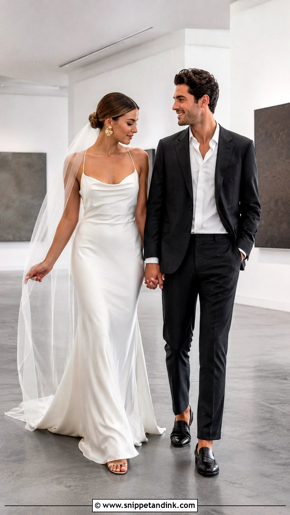 Satin Slip Dress Bridal Couple Outfit - Snippet and Ink - 20 Bridal Couple Ideas