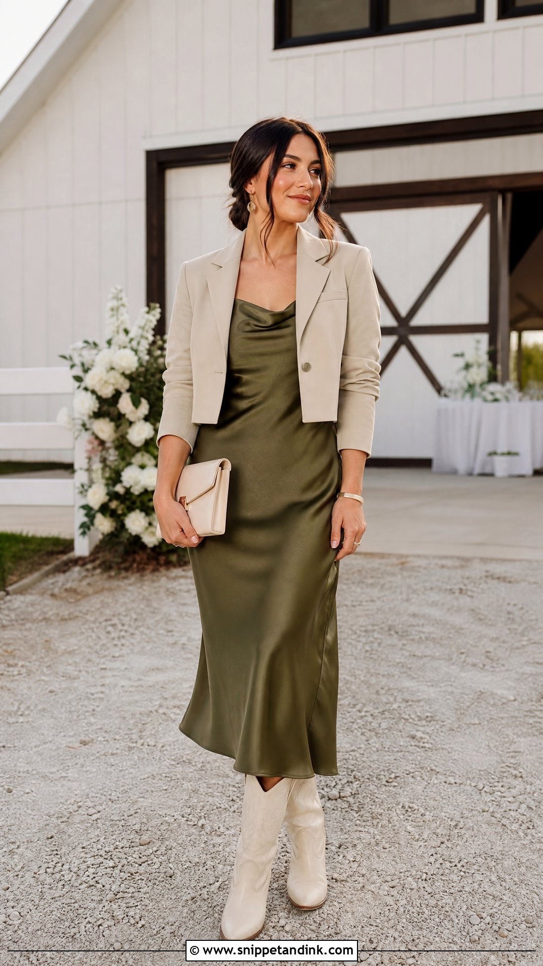 Satin Slip Dress With Cowgirl Boots - Snippet and Ink - 25 Wedding Cowgirl Boots Ideas