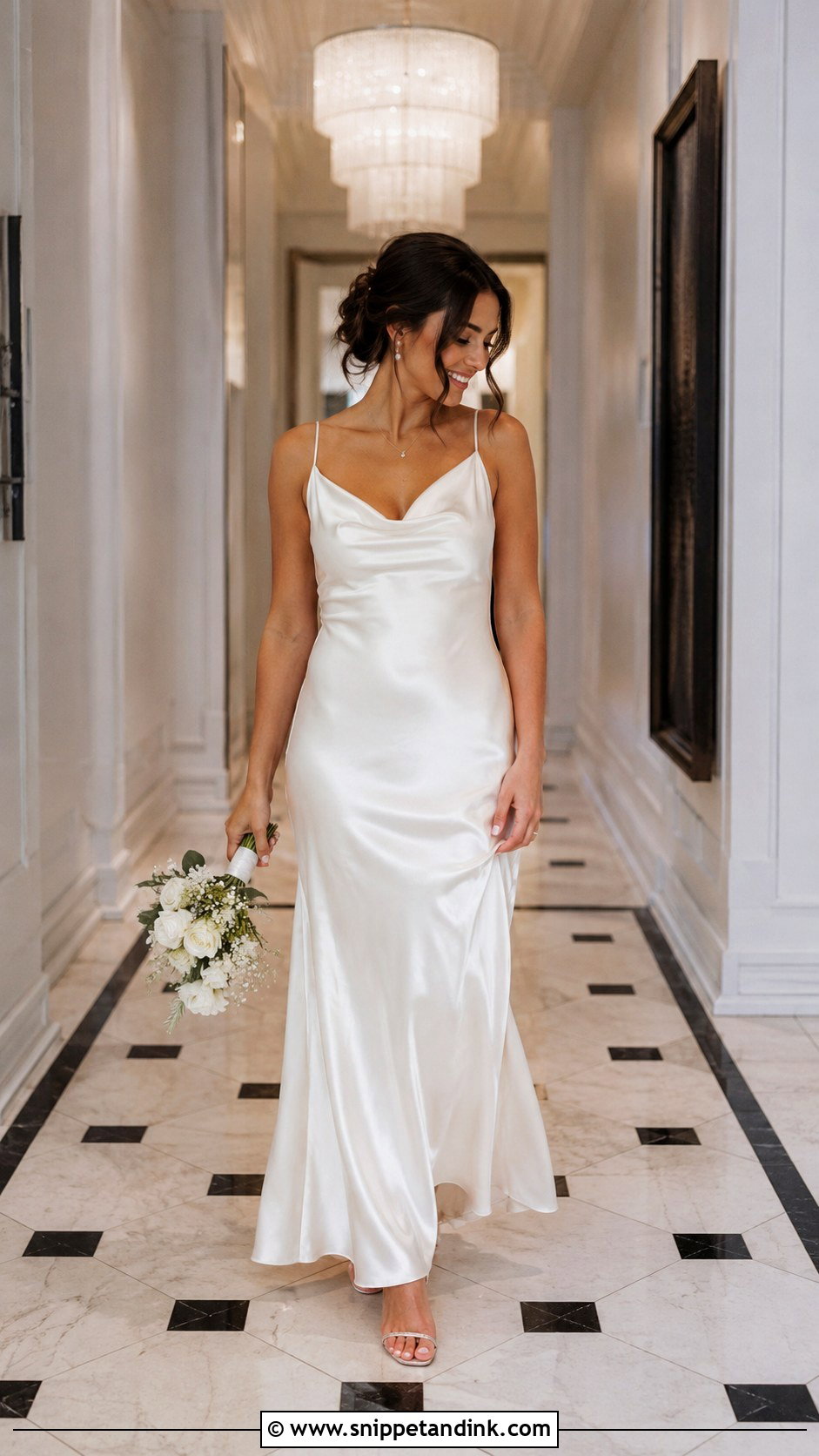 Satin Slip Dress With Strappy Sandals - Snippet and Ink - 30 Vegas Elopement Dress Ideas