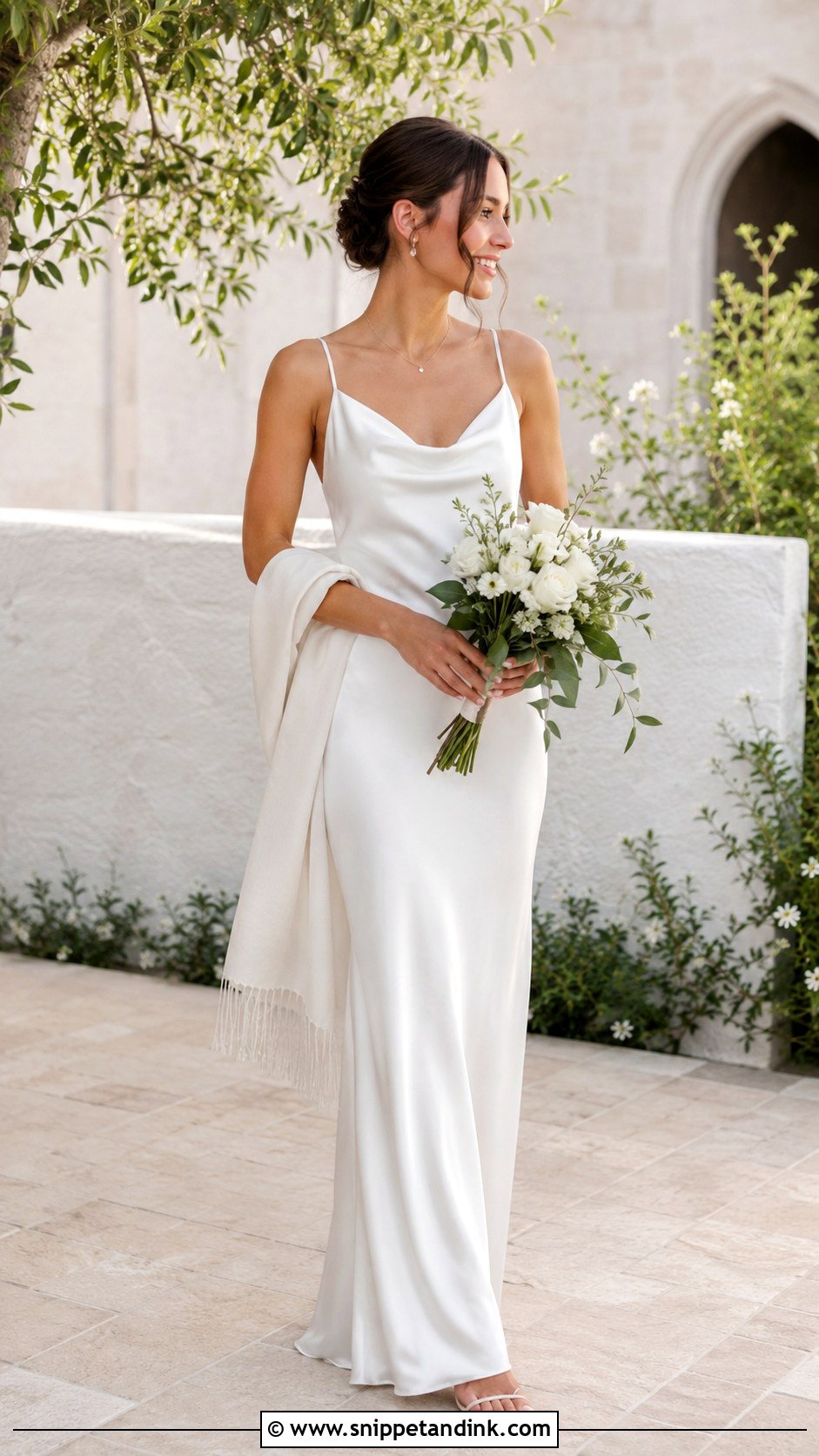 Satin Slip Elopement Dress With Strappy Sandals - Snippet and Ink - 25 Elopement Dresses