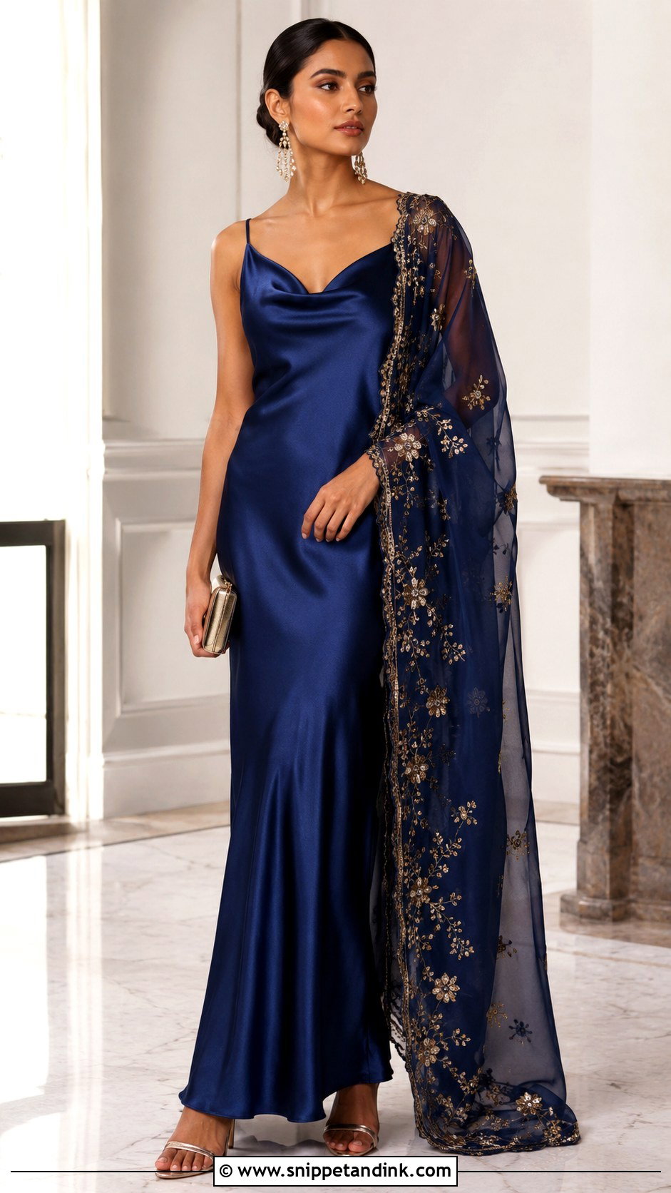 Satin Slip Gown With Dupatta Cocktail Dress - Snippet and Ink - 30 Indian Wedding Cocktail Dress Ideas